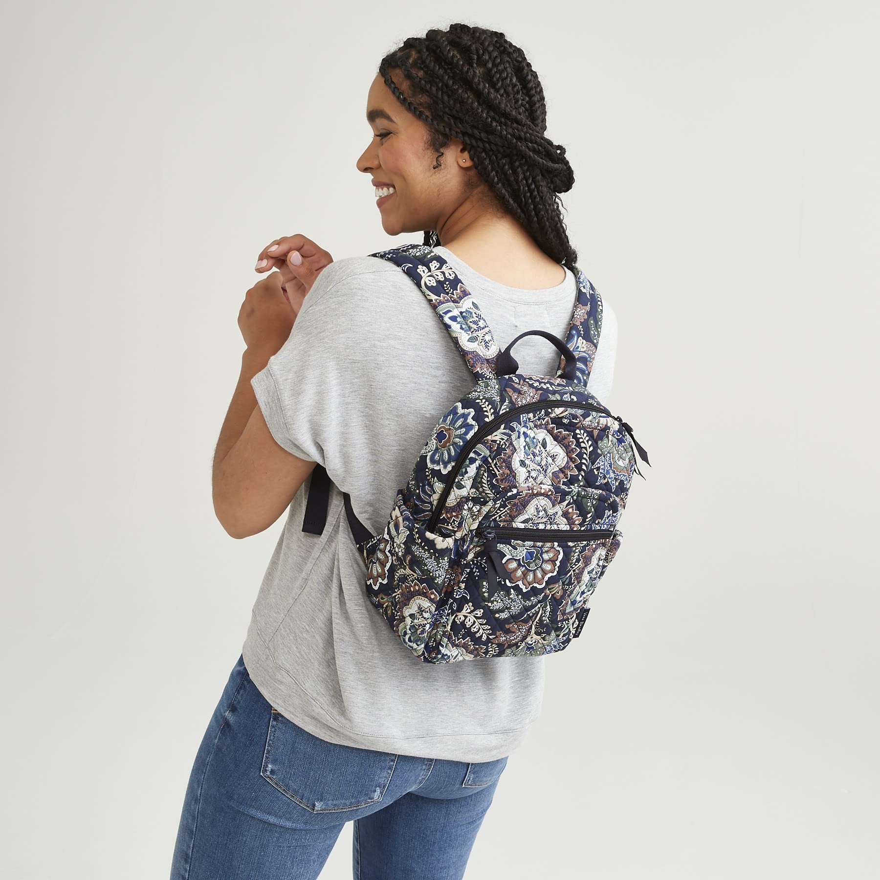 Vera Bradley Women's Small Cotton Backpack - Lightweight & Eco-Friendly Recycled Cotton, Amethyst Plaid Design, Perfect for Travel, Work & School (One Size)