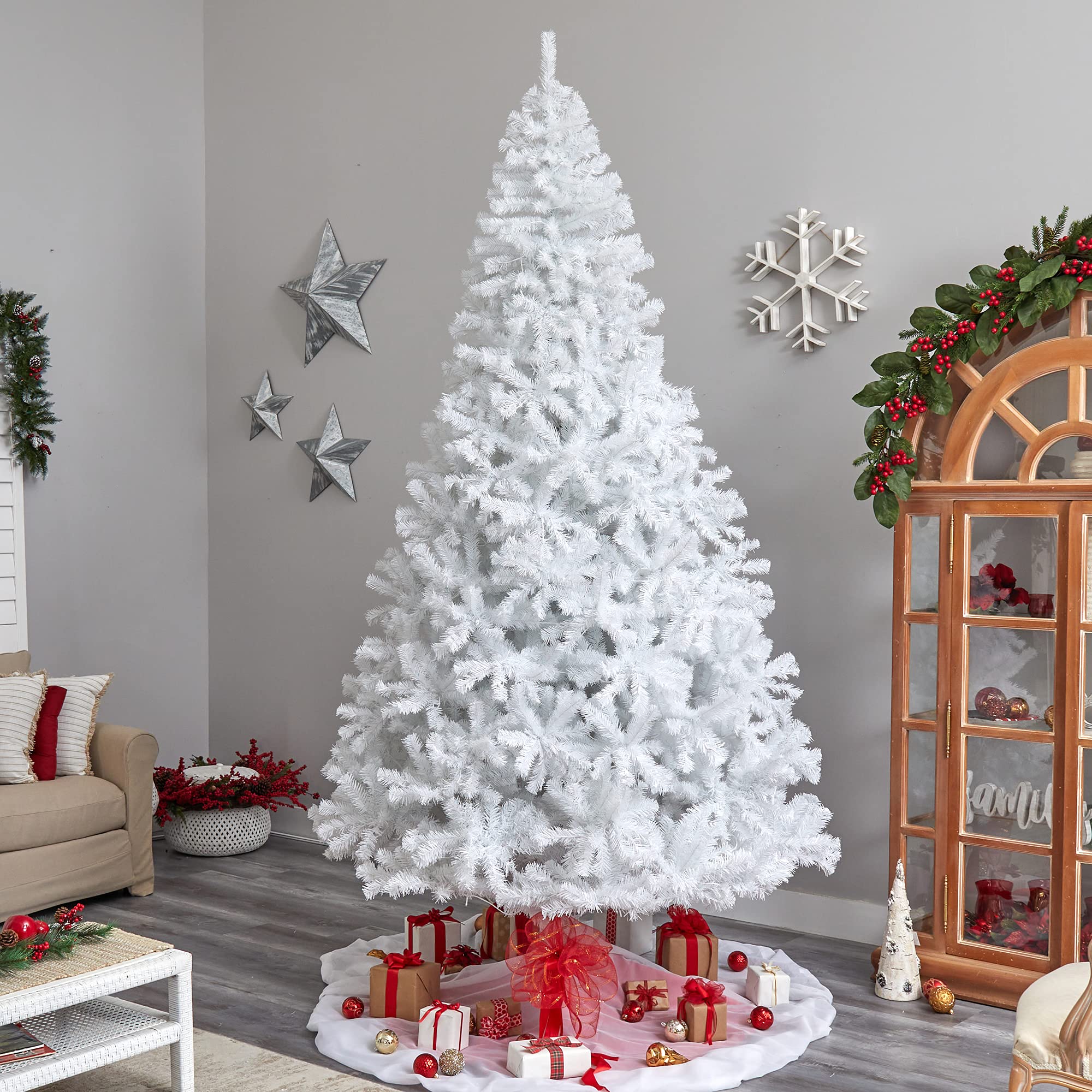 Nearly Natural 10ft Pre-Lit Artificial Christmas Tree with 2200 Bendable Branches & 800 Warm White LED Lights - Metal Stand for Stability | Perfect for Living Room, Office & Holiday Decorations