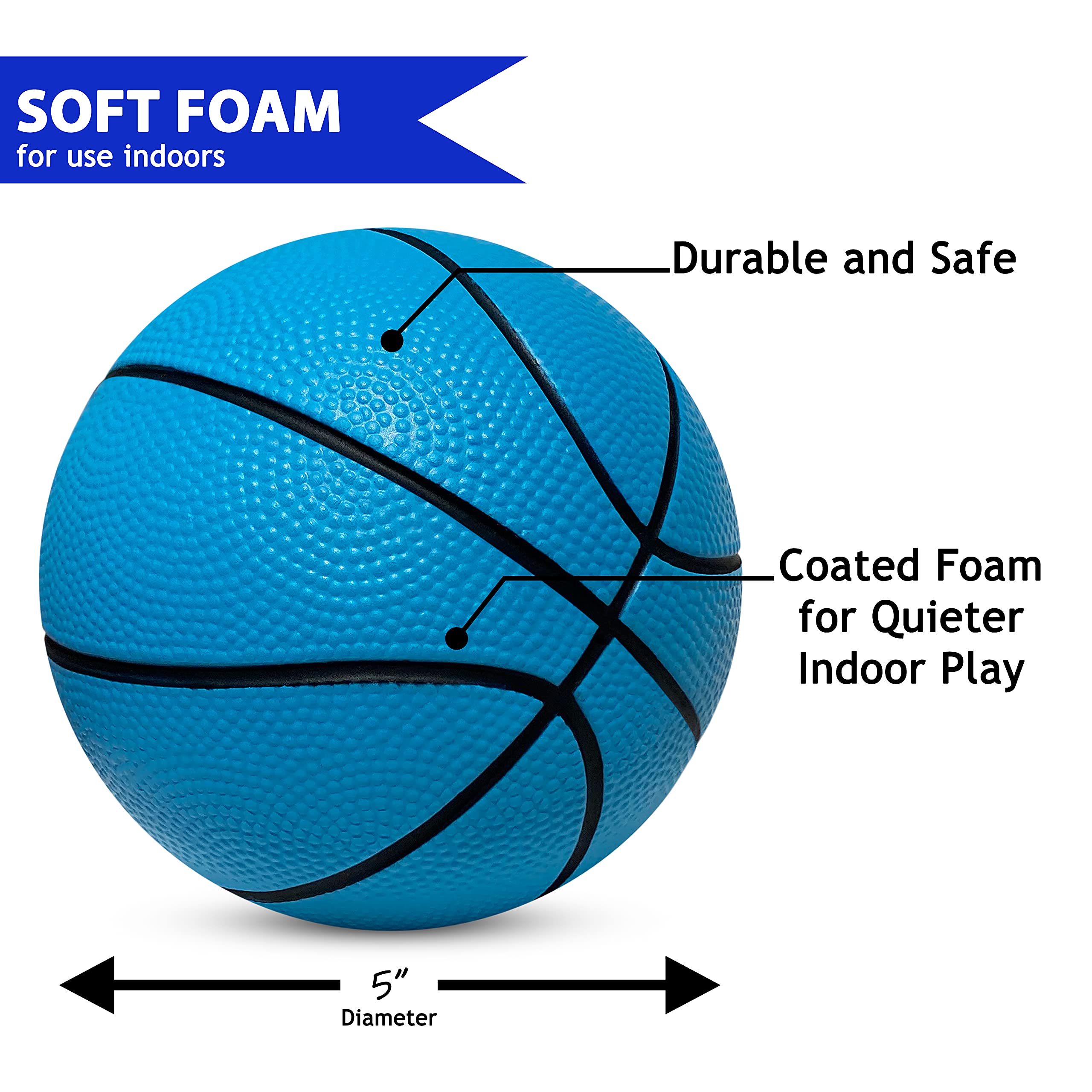 5 Inch Foam Mini Basketball for Indoor Play - 2 Pack Safe & Quiet Foam Balls | Perfect for Over-The-Door Mini Hoop Sets | Fun Basketball Game for Kids & Adults | Great for Bedroom, Office & Dorm Room Sports (Green & Blue)