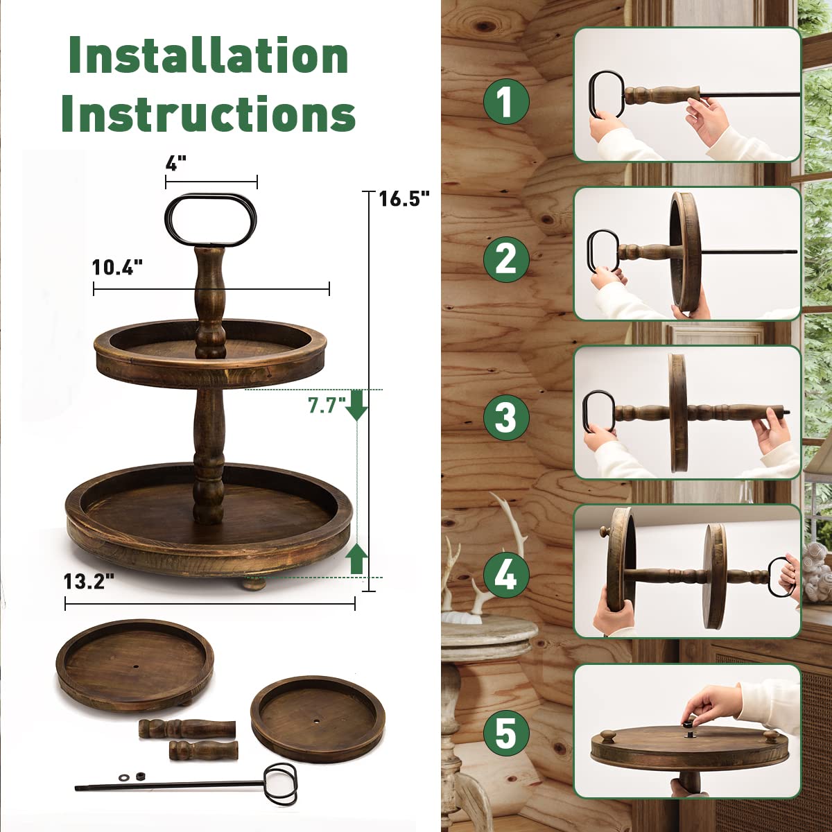 3-Tier Wooden Tray Stand for Kitchen, Bedroom, Bathroom & Coffee Bar Decor - Rustic Farmhouse Style Organizer for Entryway, Countertop & Home Decor