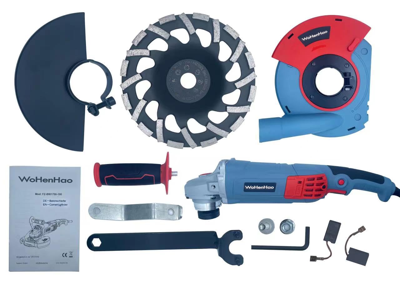 7 Inch Concrete Grinder Set with Dust Extraction Shroud & Diamond Grinding Wheel - Professional Tile Adhesive Removal Machine for Floor Resurfacing, Renovation & DIY Projects