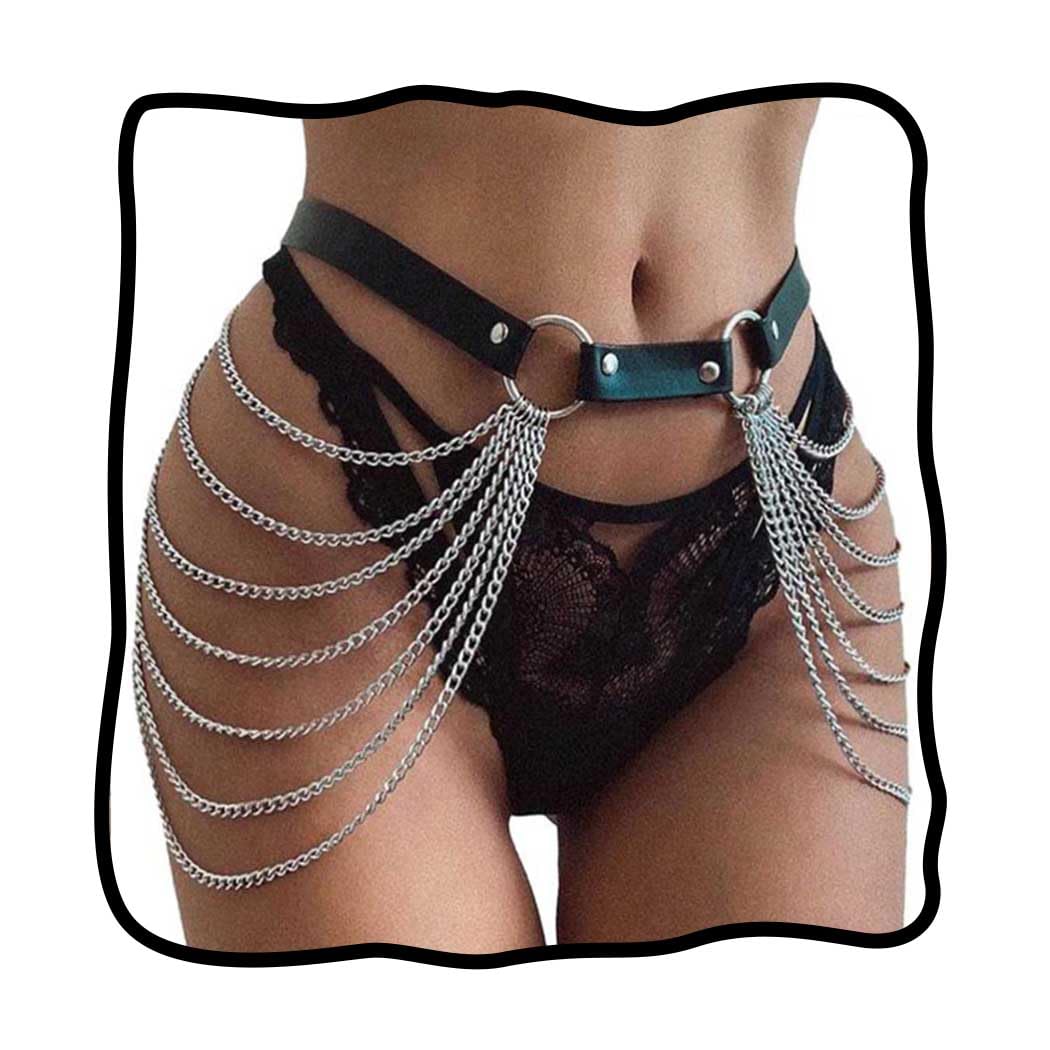NICUTE Adjustable Leather Waist Belt Chain - Gothic Black Body Jewelry for Women | Fashion Accessories for Rave, Festival & Night Out
