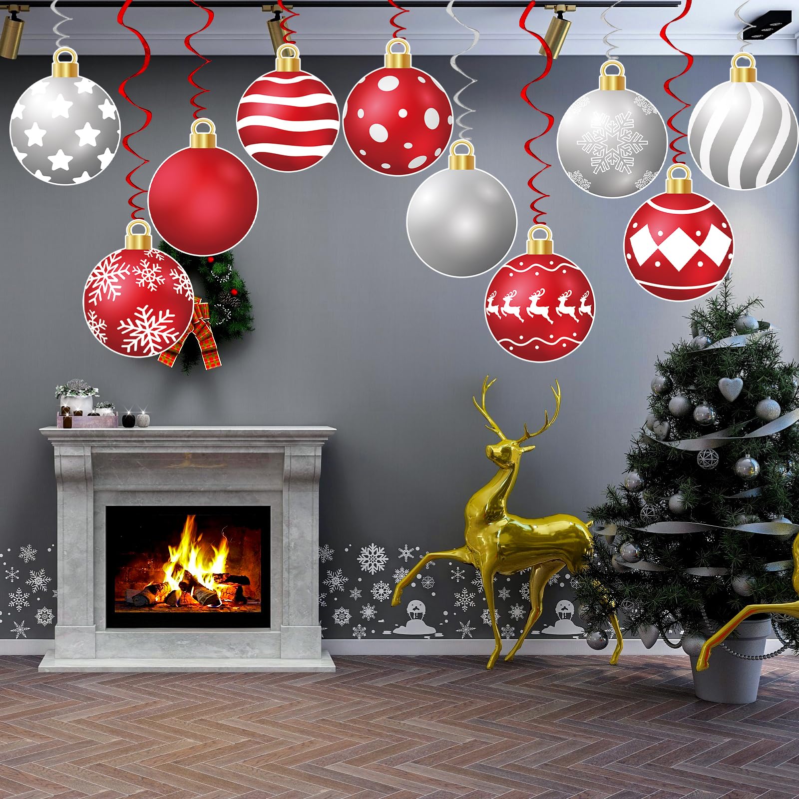 48 Pcs Christmas Hanging Swirl Decorations Set - Xmas Tree Ornaments, Ceiling & Wall Decor for Holiday Parties - Festive Ball Swirls for Home, Office & Outdoor Christmas Decorations