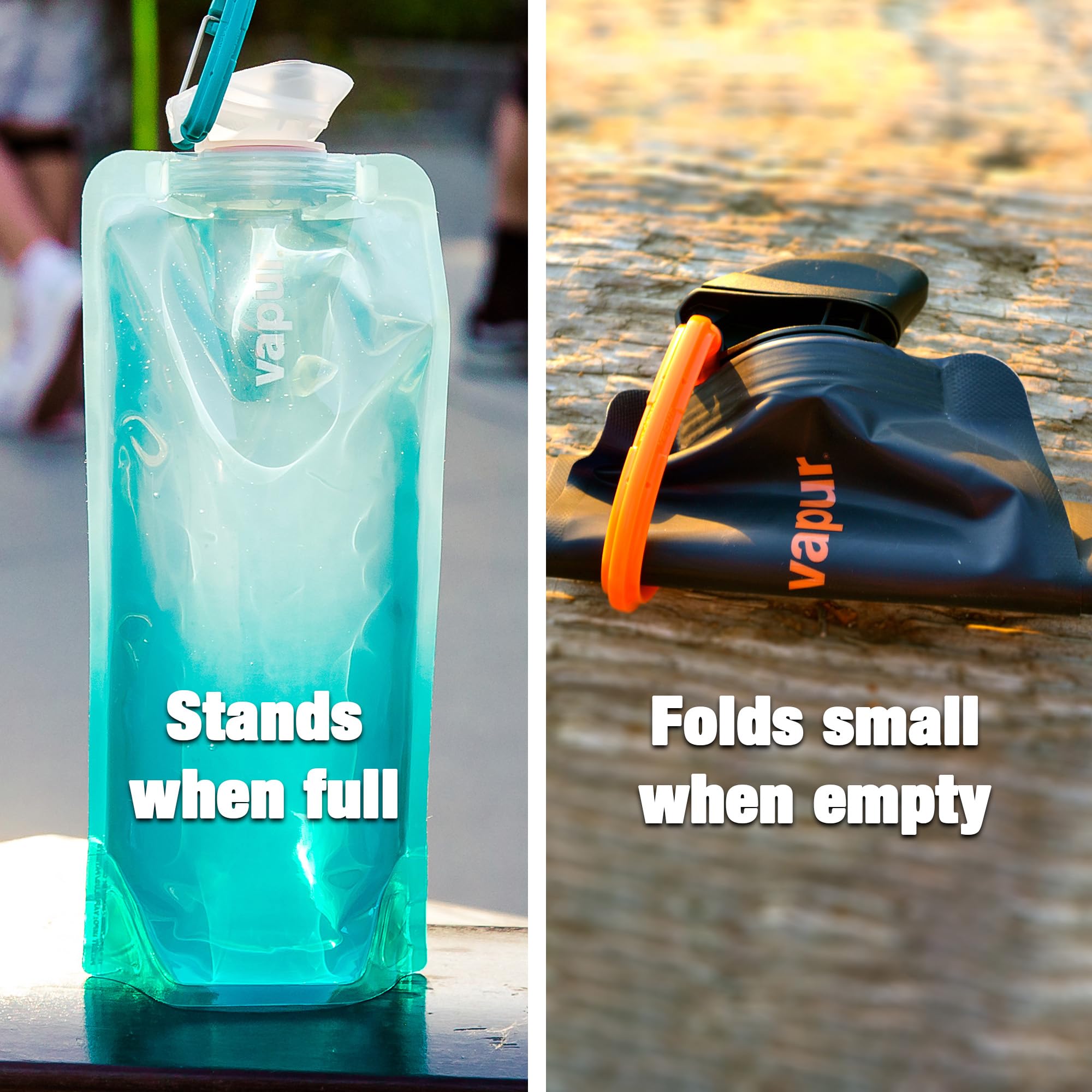 Vapur Solid Flexible Water Bottle - BPA Free, Collapsible, Lightweight with Carabiner Clip - Perfect for Hiking, Camping, Travel & Outdoor Adventures