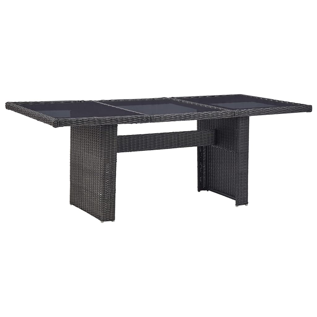 vidaXL Patio Dining Table with Glass Top - Black PE Rattan Outdoor Garden Table for Front Porch, Deck, Lawn, Backyard & Balcony | Perfect for Al Fresco Dining, BBQs & Outdoor Entertaining
