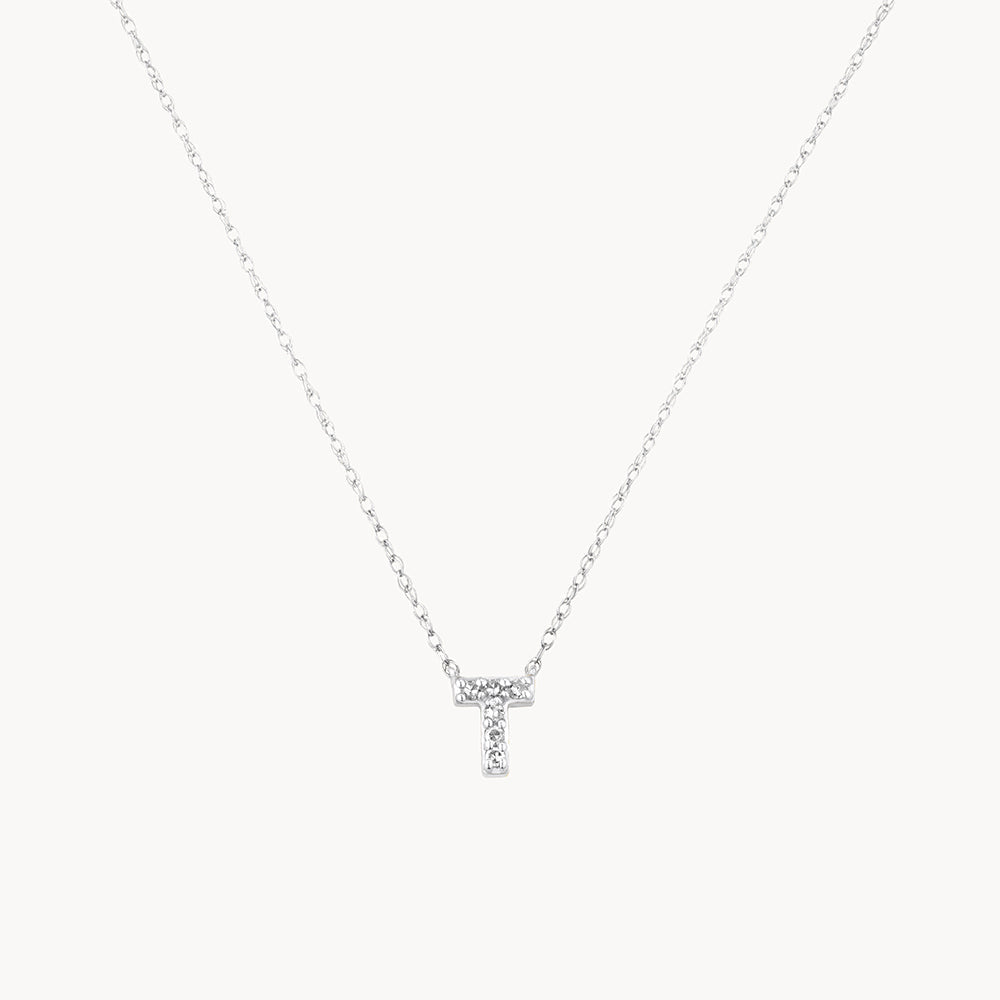 Diamond Letter T Necklace in Sterling Silver - Elegant Personalized Jewelry for Women, Perfect for Gifts, Anniversaries & Special Occasions