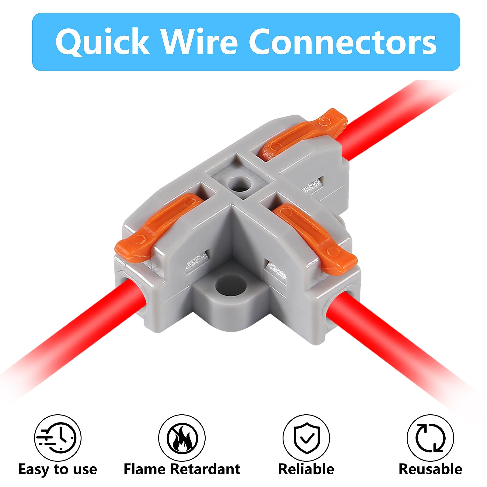 50PCS T-Shape Lever Wire Connectors - Quick Push-in Electrical Terminal Blocks for AWG 28-12 Wires | Ideal for Home Wiring, DIY Electrical Projects & Automotive Applications