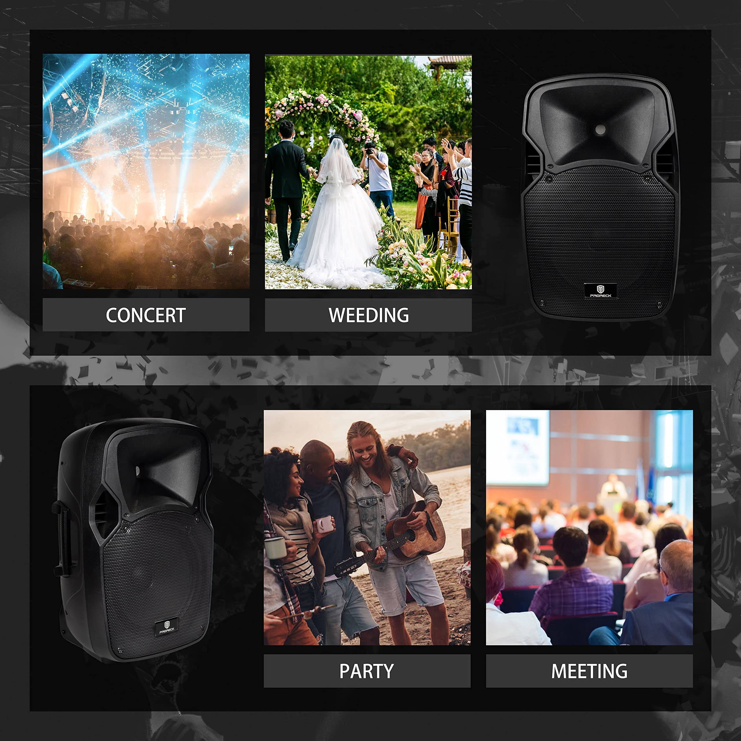 PRORECK Party 12 1000W 2-Way Powered PA Speaker System with Bluetooth, USB, SD Card, FM Radio & Remote - Perfect for Outdoor Events, Weddings, DJ Performances & Live Music