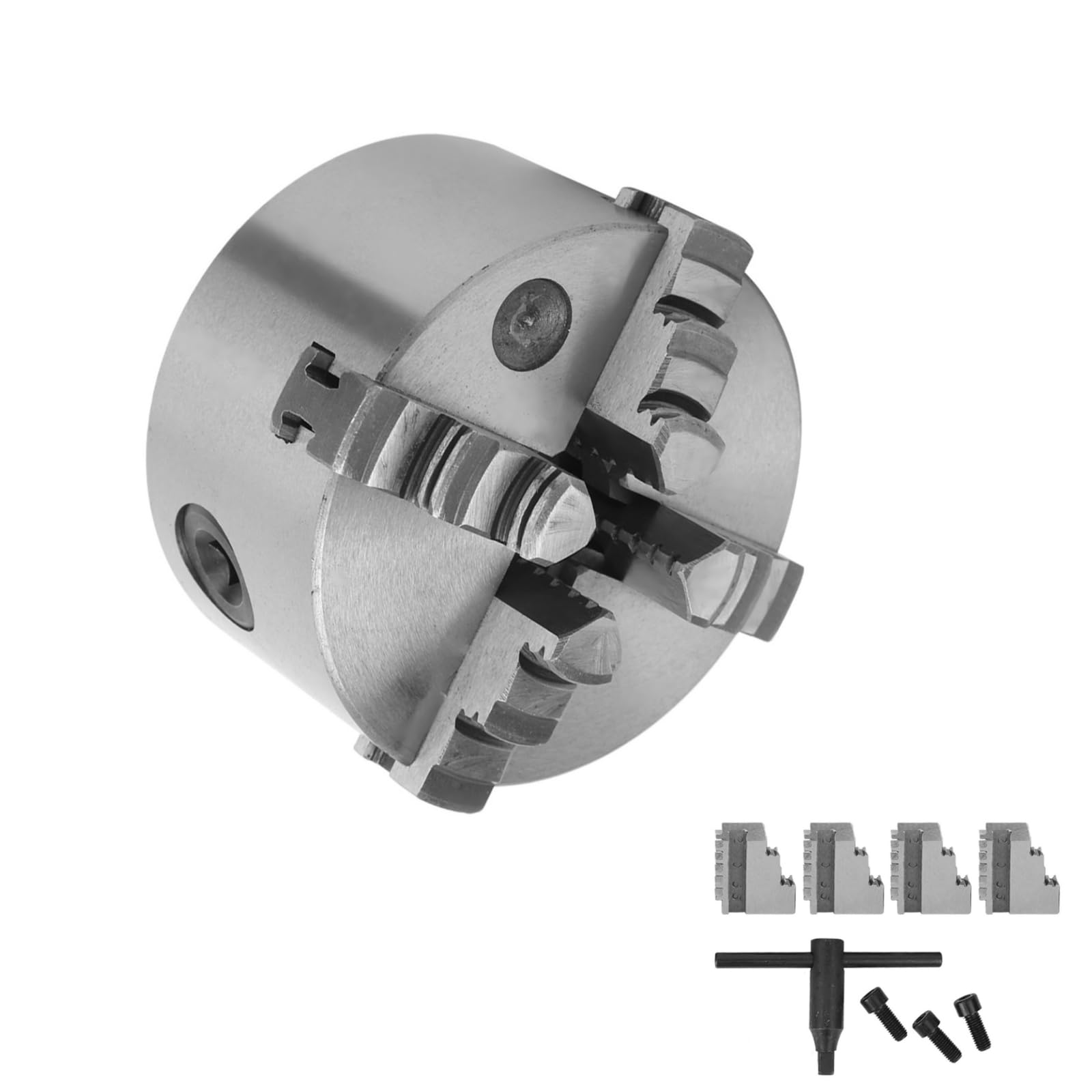 4 Jaw Self Centering Lathe Chuck 100mm (3.9in) Clamping Range - Heavy Duty Metal Lathe Chuck with Wrench for CNC Router, Turning & Milling Machines - Perfect for Metalworking, Woodworking & DIY Projects