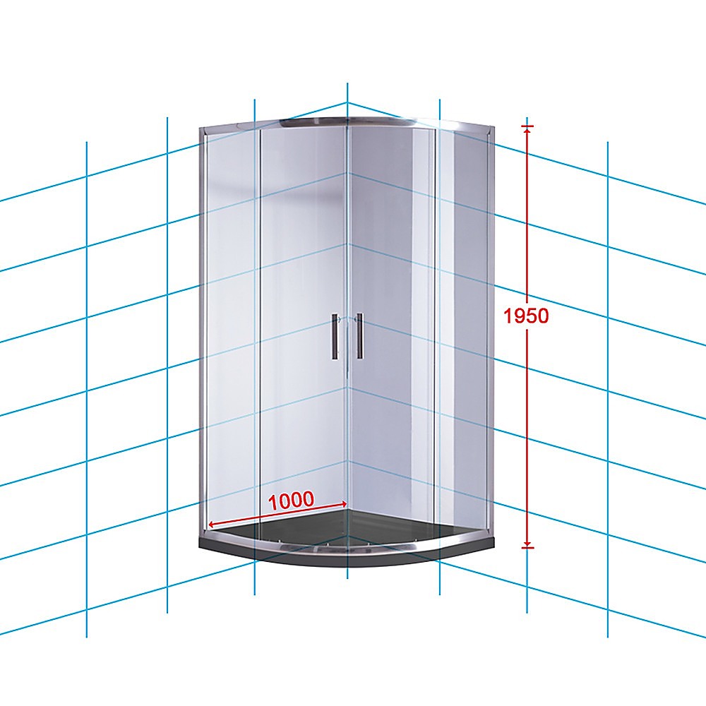 6mm Chrome Curved Shower Screen - 100x100cm Rounded Sliding Glass Door with Black Base for Modern Bathroom & Spa Style Showers
