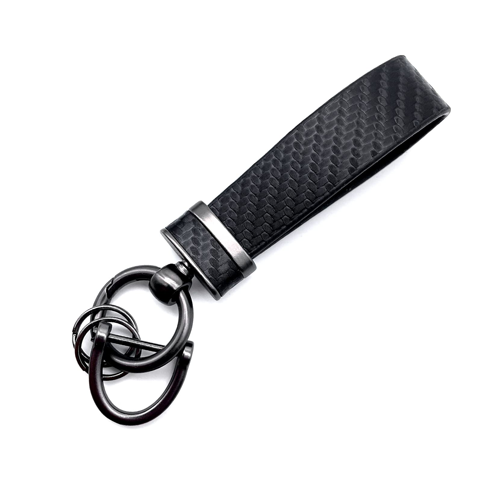 Premium Carbon Fiber & Leather Keychain - Universal Rotating Key Fob Holder for Men & Women | Anti-Lost D-Ring | Perfect for Car Keys, House Keys & Office Keys (Black)