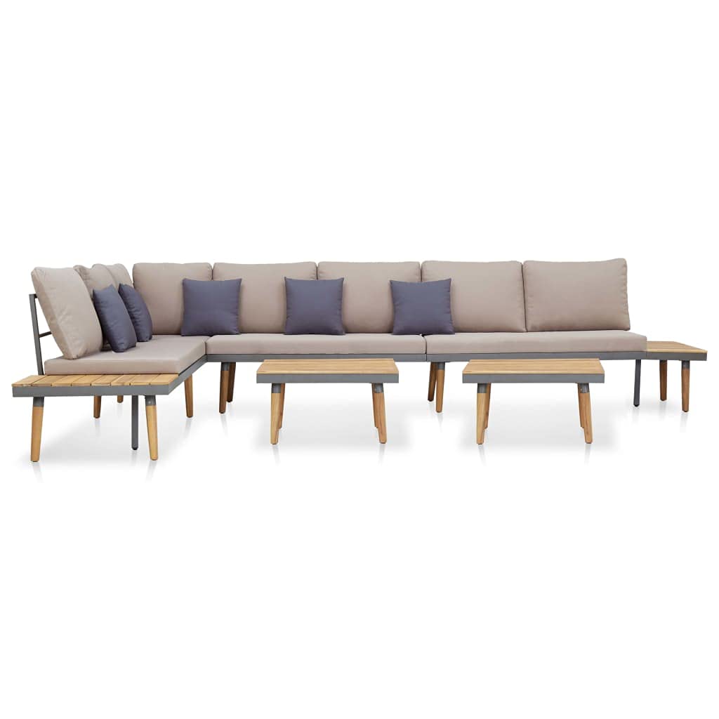 5-Piece Acacia Wood Outdoor Patio Furniture Set with Cushions - Brown Garden Lounge Sectional Sofa & Coffee Table - Perfect for Backyard, Poolside, and Deck Relaxation