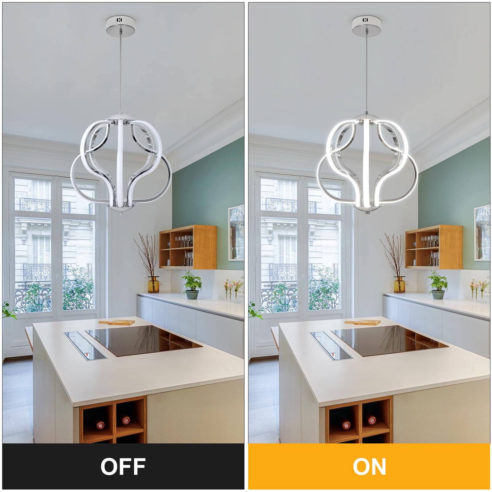 Modern LED Chandelier with Chrome Finish - 8-Light Hanging Pendant Lighting Fixture for Dining Room, Foyer, Entryway, Kitchen & Living Room - Perfect for Home Decor and Ambient Lighting