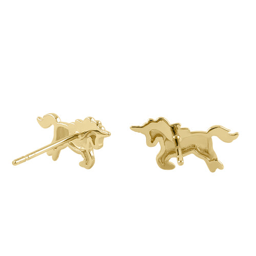 14K Solid Yellow Gold Small Unicorn Stud Earrings for Women - Perfect Gift for Birthday, Anniversary & Everyday Wear