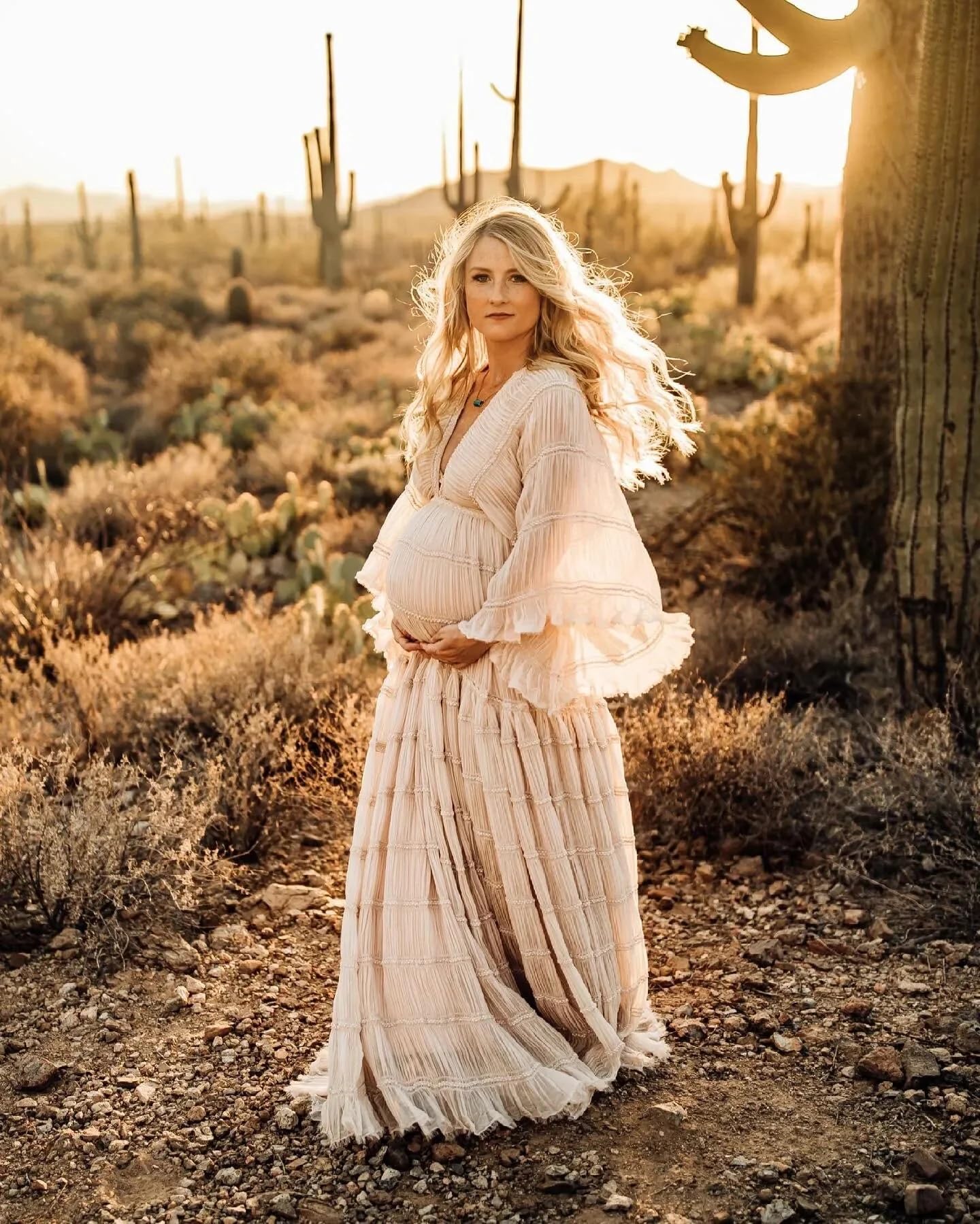 Boho Maternity Dress for Photoshoot - Long Sleeve Tulle Off Shoulder Pregnancy Gown for Baby Shower, Bridal Lingerie & Maternity Photoshoots | Perfect for Pregnancy Announcements, Maternity Portraits and Special Occasions