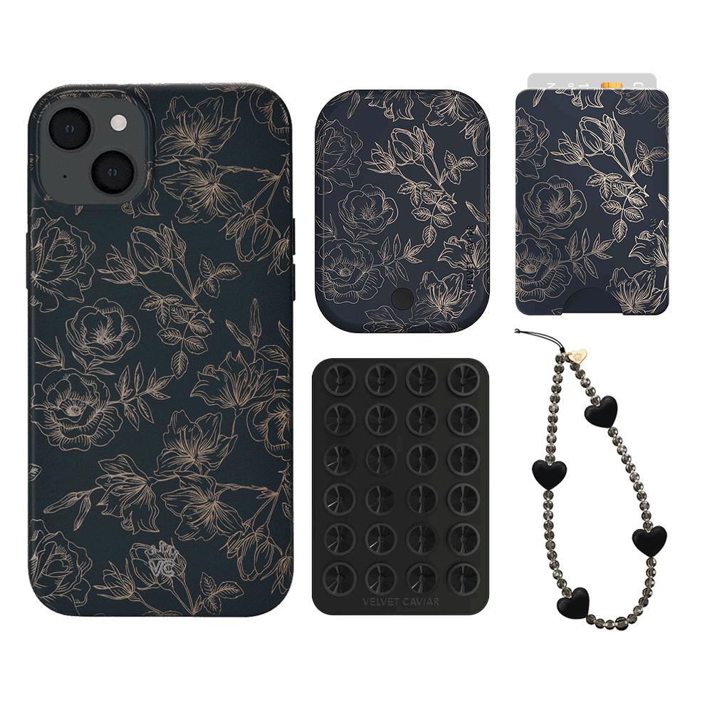 Floral Rose Gold Chrome iPhone Case with Wallet - Stylish & Protective Phone Cover for Women | Perfect for Everyday Use, Travel & Shopping