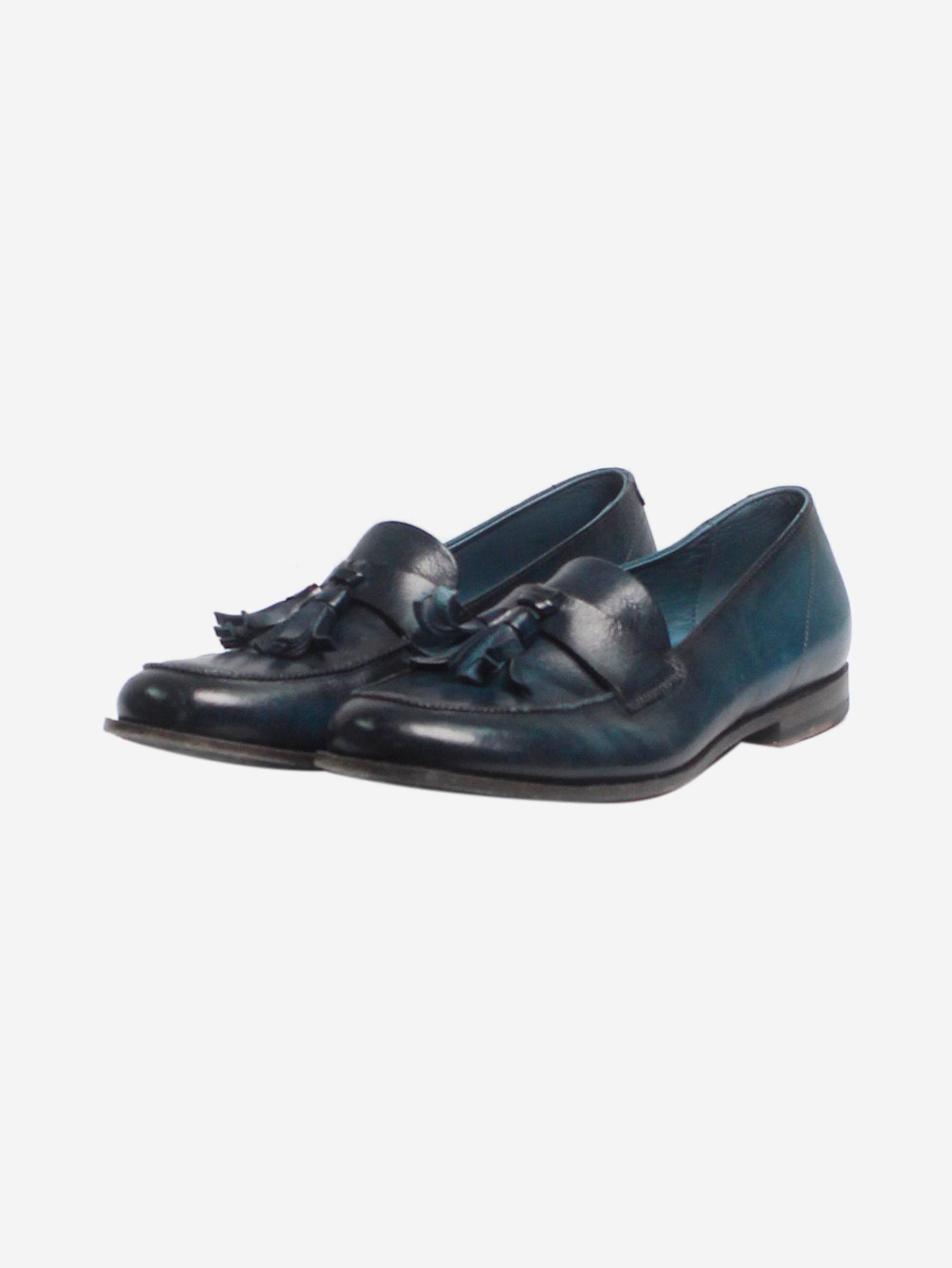 Blue Leather Tassel Loafers Women's Size EU 37.5 (US 7.5) - Comfortable Slip-On Shoes for Office, Casual Wear & Travel