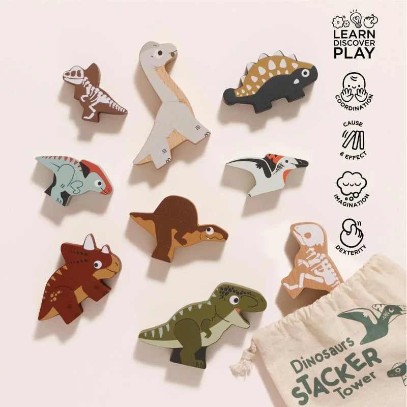 Jurassic Stacking Dinosaurs Toy Set with Storage Bag - Fun Dinosaur Stacking Game for Kids, Educational STEM Learning Toys for Toddlers & Preschoolers - Perfect for Birthday Gifts, Classroom Activities & Family Game Night