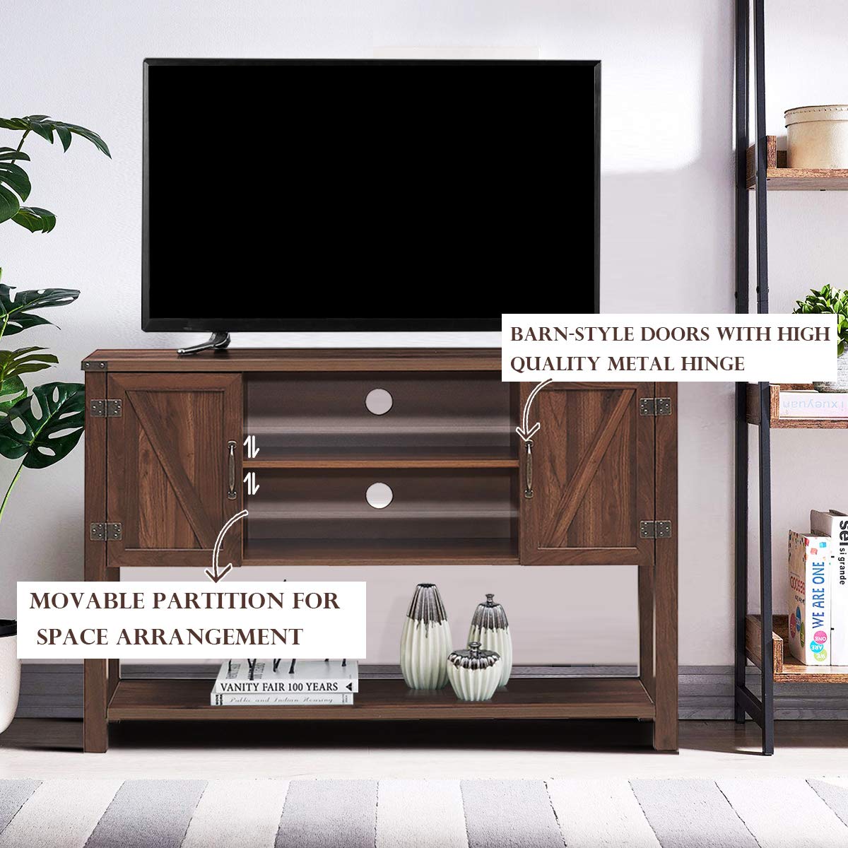 Tangkula 60 Inch TV Stand with 2 Side Door Cabinets - Modern Entertainment Center with Ample Storage Space, Multi-Functional TV Console for Living Room & Home Office Decor (Brown) - Perfect for Home Theater Setup & Media Organization