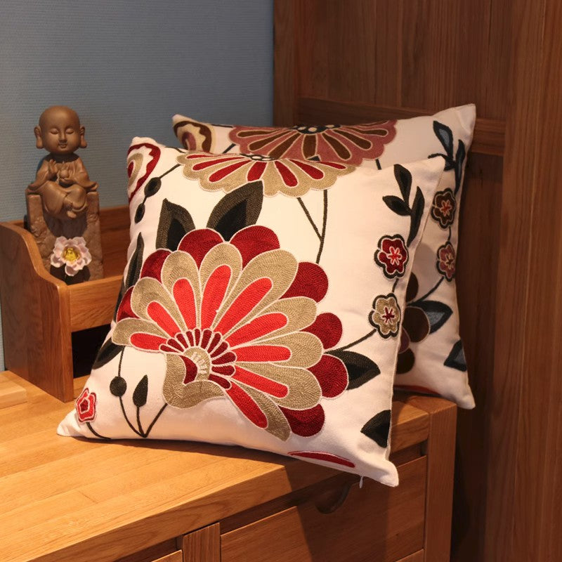 Farmhouse Style Embroidered Floral Cotton Throw Pillow Covers - Decorative Sofa Cushions for Living Room, Bedroom & Outdoor Use - Soft Flower Pillow Cases for Couch, Chair and Home Decor