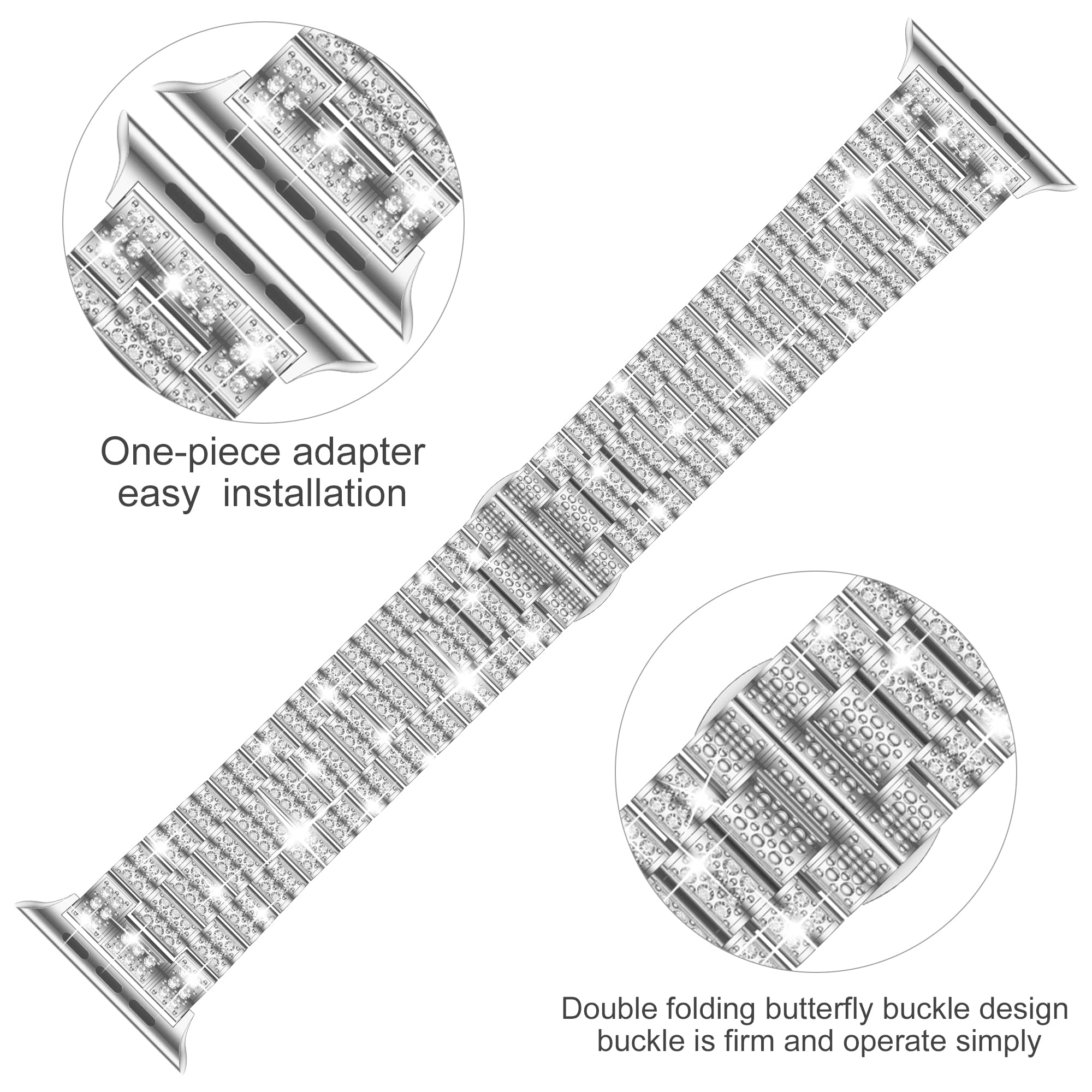 Luxury Diamond Metal Apple Watch Band for Women - Compatible with Series 10/9/8/7/6/SE/5 & All Sizes 38mm-49mm | Elegant Bling Strap for Formal Events, Parties & Everyday Wear