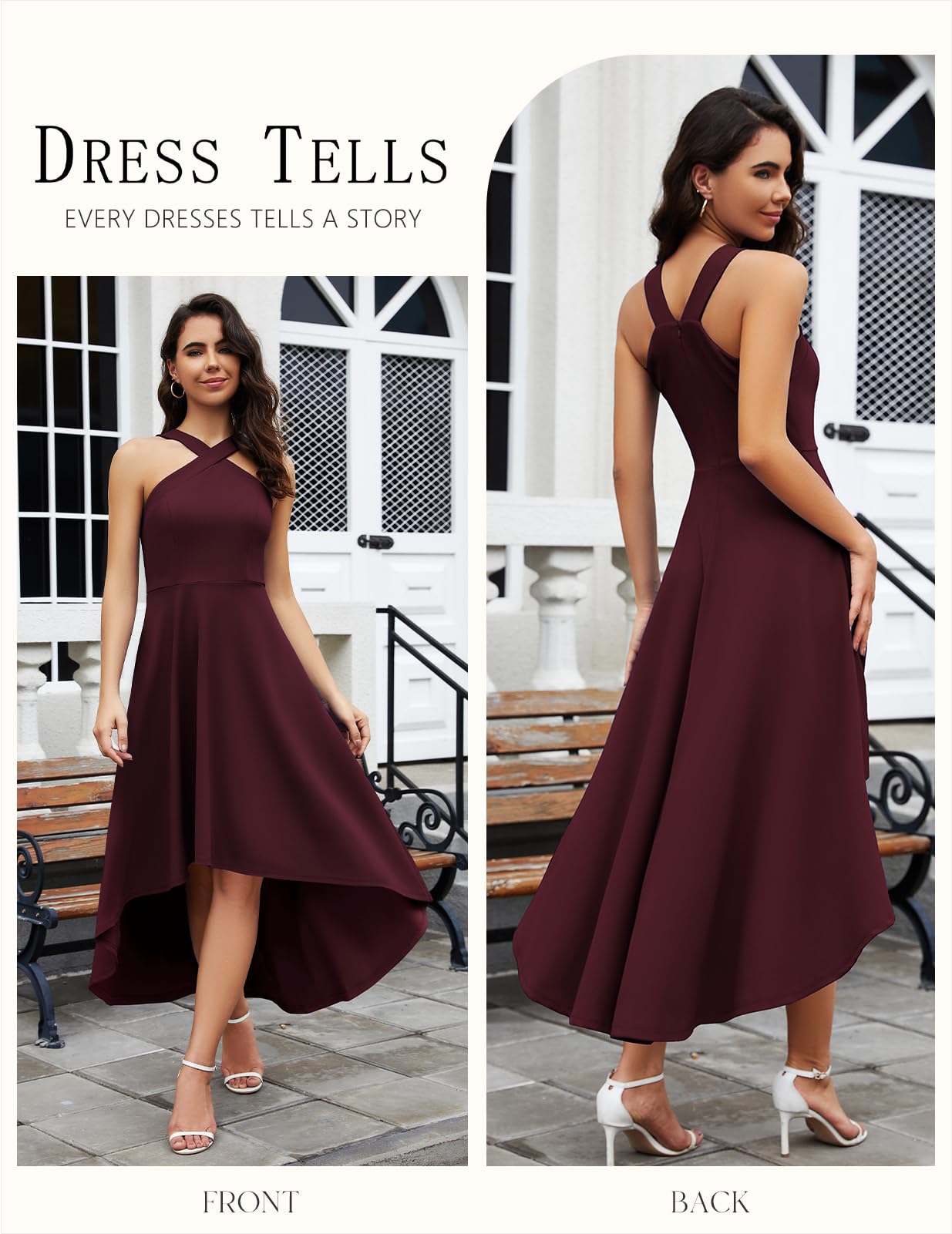 DRESSTELLS Women's Cocktail Dresses 2024 - Halter Neck Sleeveless High-Low Hem Party Dress for Homecoming, Wedding Guest & Evening Events | Fall Formal Occasions & Special Celebrations