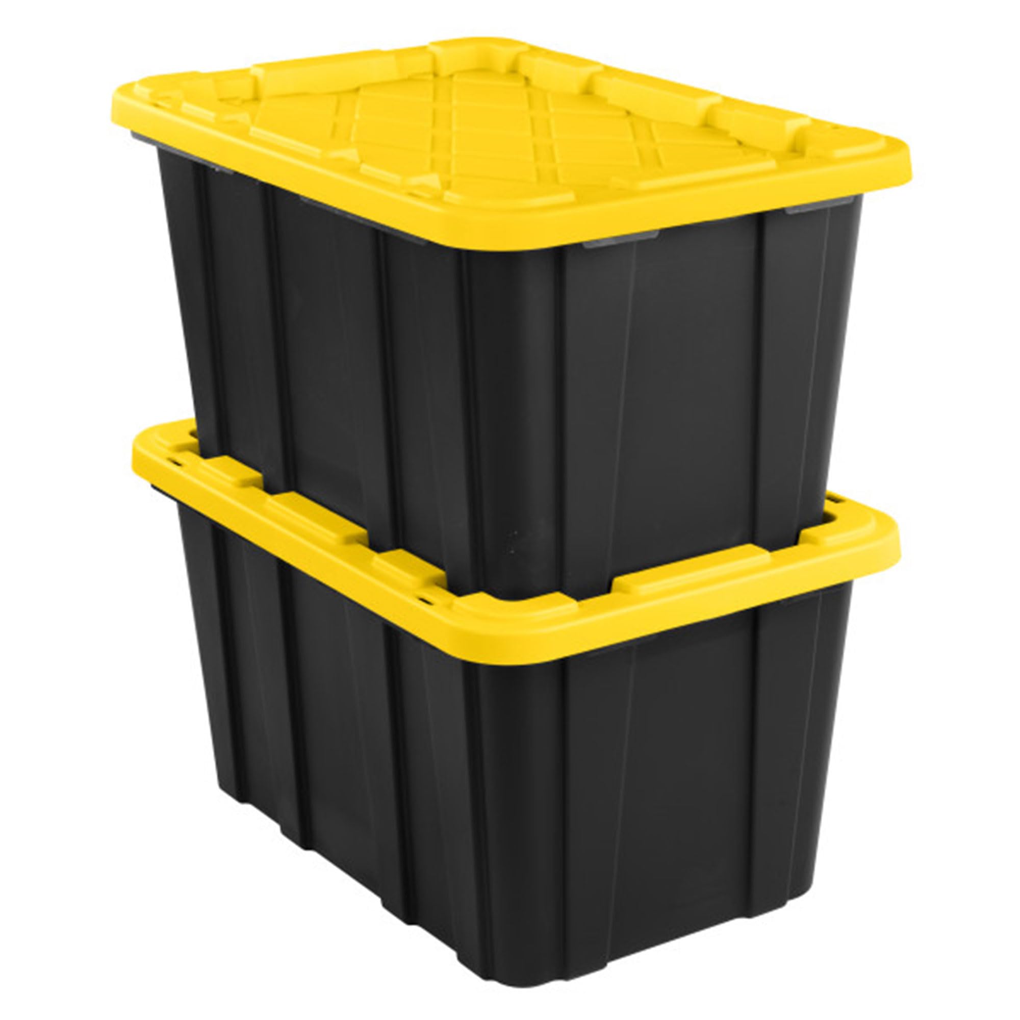 Sterilite 12-Pack 27 Gallon Heavy Duty Stackable Storage Bins with Lids - Black & Yellow for Home Organization, Garage Storage, and Office Supplies