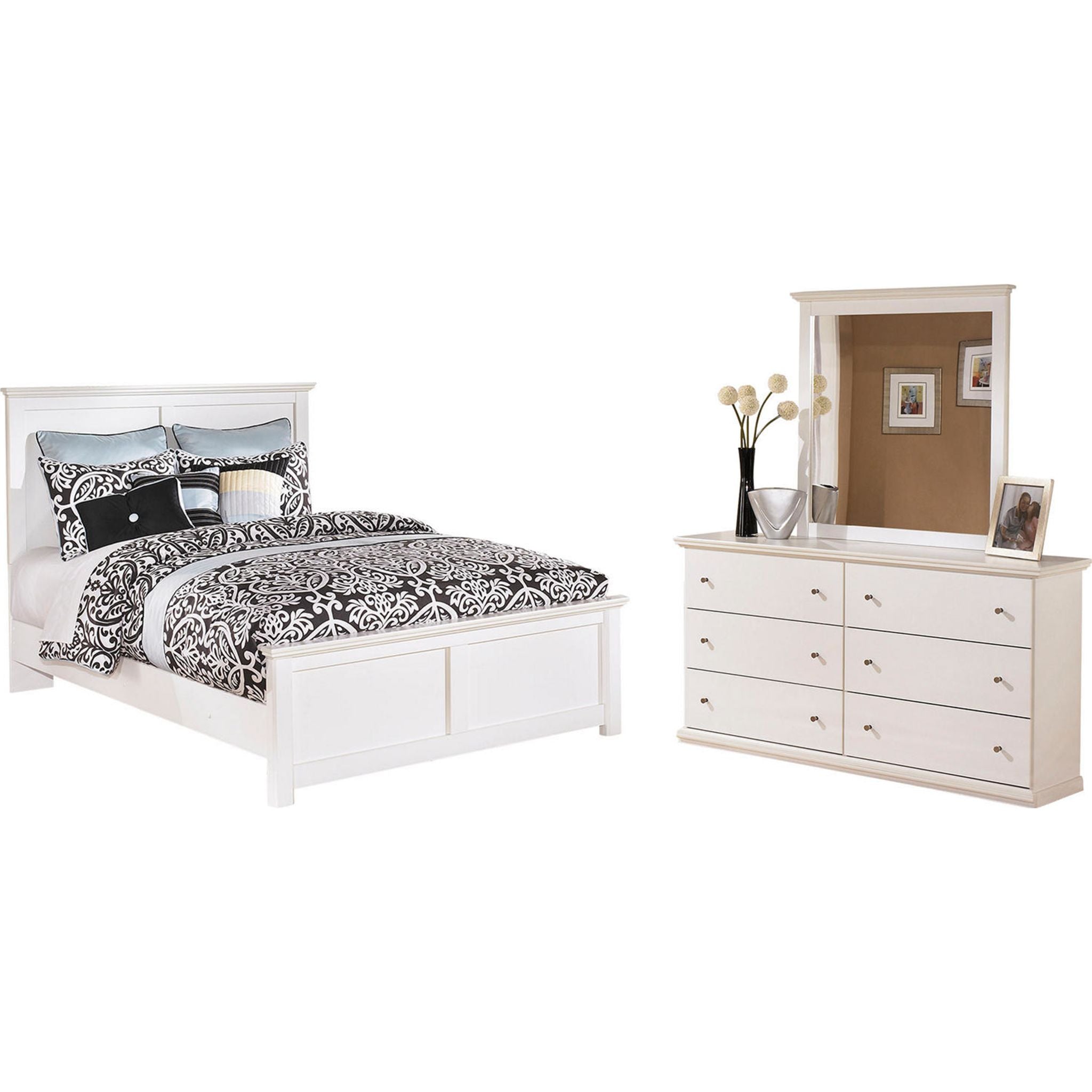 Bostwick Shoals 5-Piece Queen Size Bedroom Set - White Wooden Panel Bed Frame with Matching Furniture for Modern Home Decor | Perfect for Master Bedroom or Guest Room Setup
