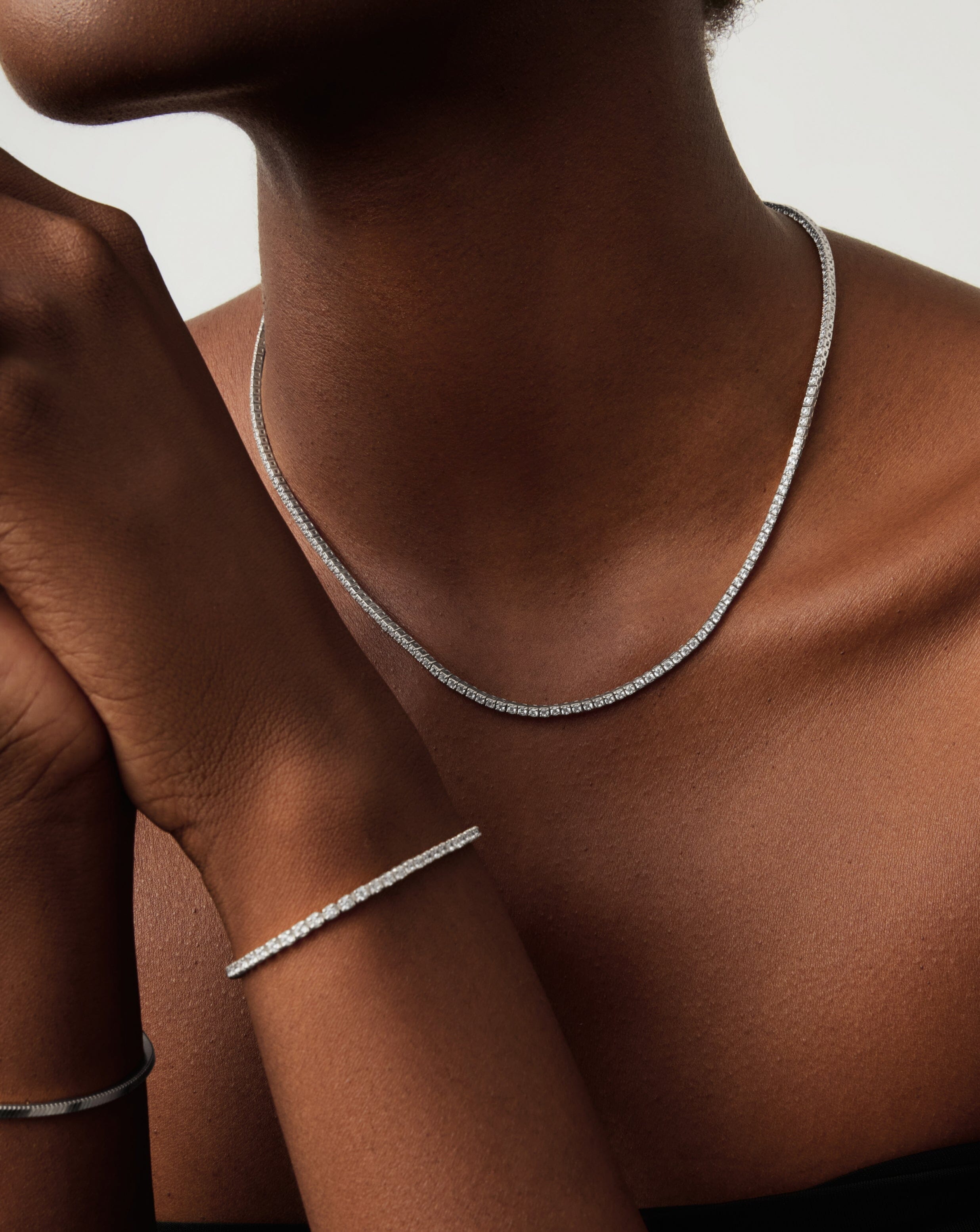 Classic Tennis Necklace & Bracelet Set in Sterling Silver with Cubic Zirconia | Elegant Jewelry Gift for Women | Perfect for Weddings, Parties & Special Occasions