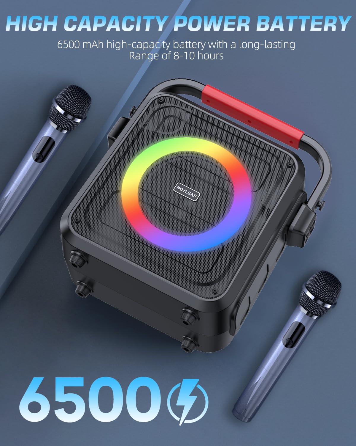 Portable Bluetooth Karaoke Machine with 2 Wireless Microphones - LED Lights, Remote Control, TF Card/USB/AUX Input, TWS & REC Function - Perfect for Family Parties, Indoor/Outdoor Singing & Entertainment