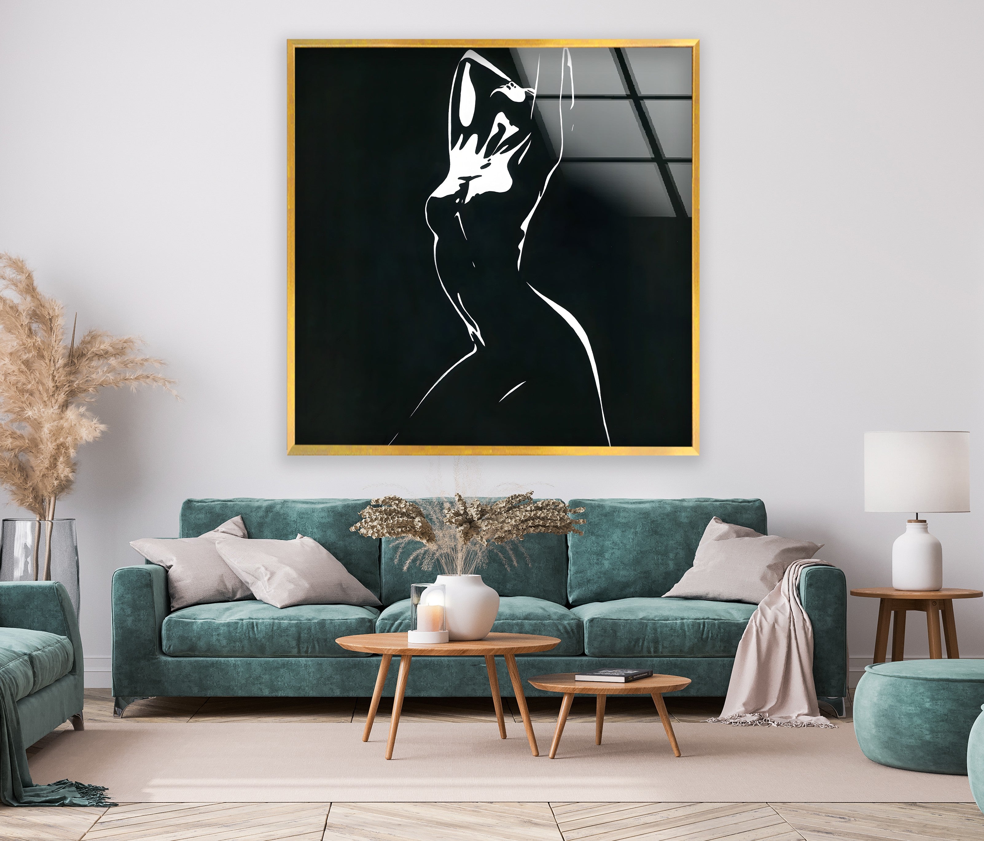 Abstract Black and White Woman Silhouette Glass Wall Art - Elegant Home Decor for Living Room, Bedroom & Office - Modern Framed Artwork for Stylish Interior Design