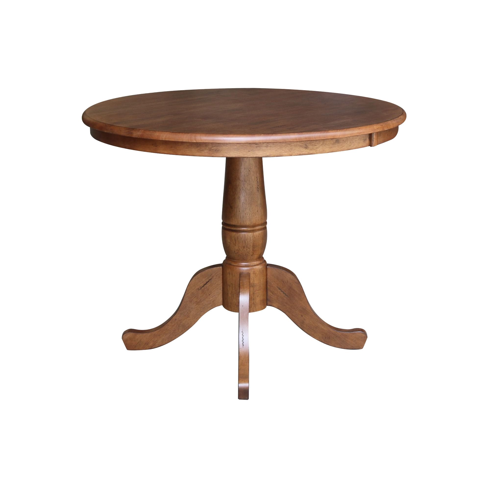 IC International Concepts 36-inch Round Pedestal Dining Table with 2 San Remo Chairs - Distressed Oak Finish - Perfect for Small Spaces, Breakfast Nooks & Cozy Kitchens