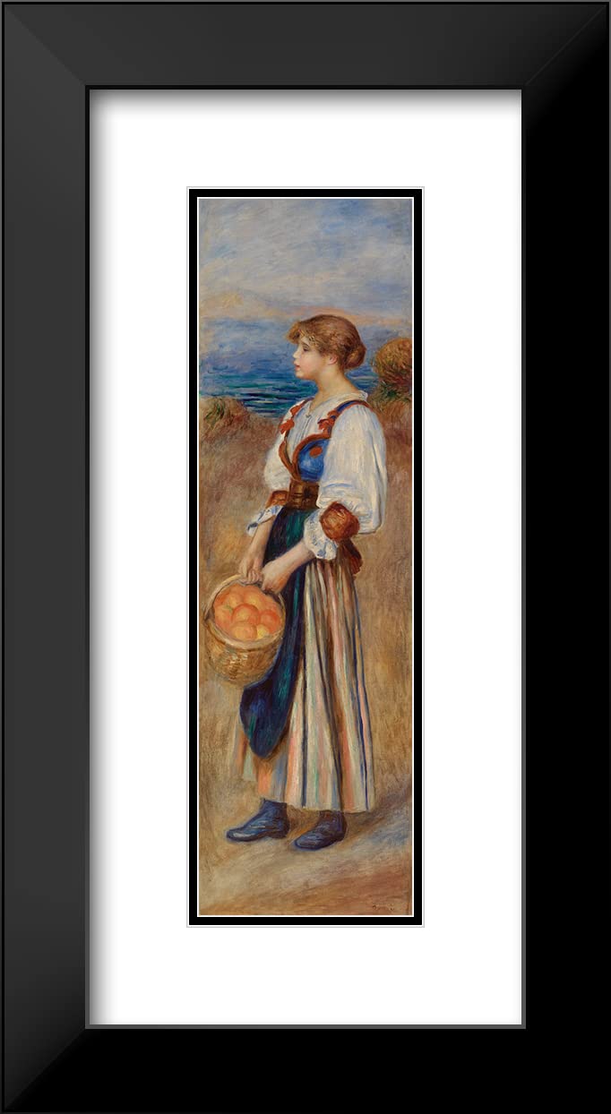 Pierre-Auguste Renoir Girl with Basket of Oranges Art Print - 10x24 Black Modern Framed Double Matted Museum Quality Reproduction (Marchande D'Oranges, c.1890) - Perfect for Living Room, Bedroom & Office Wall Decor