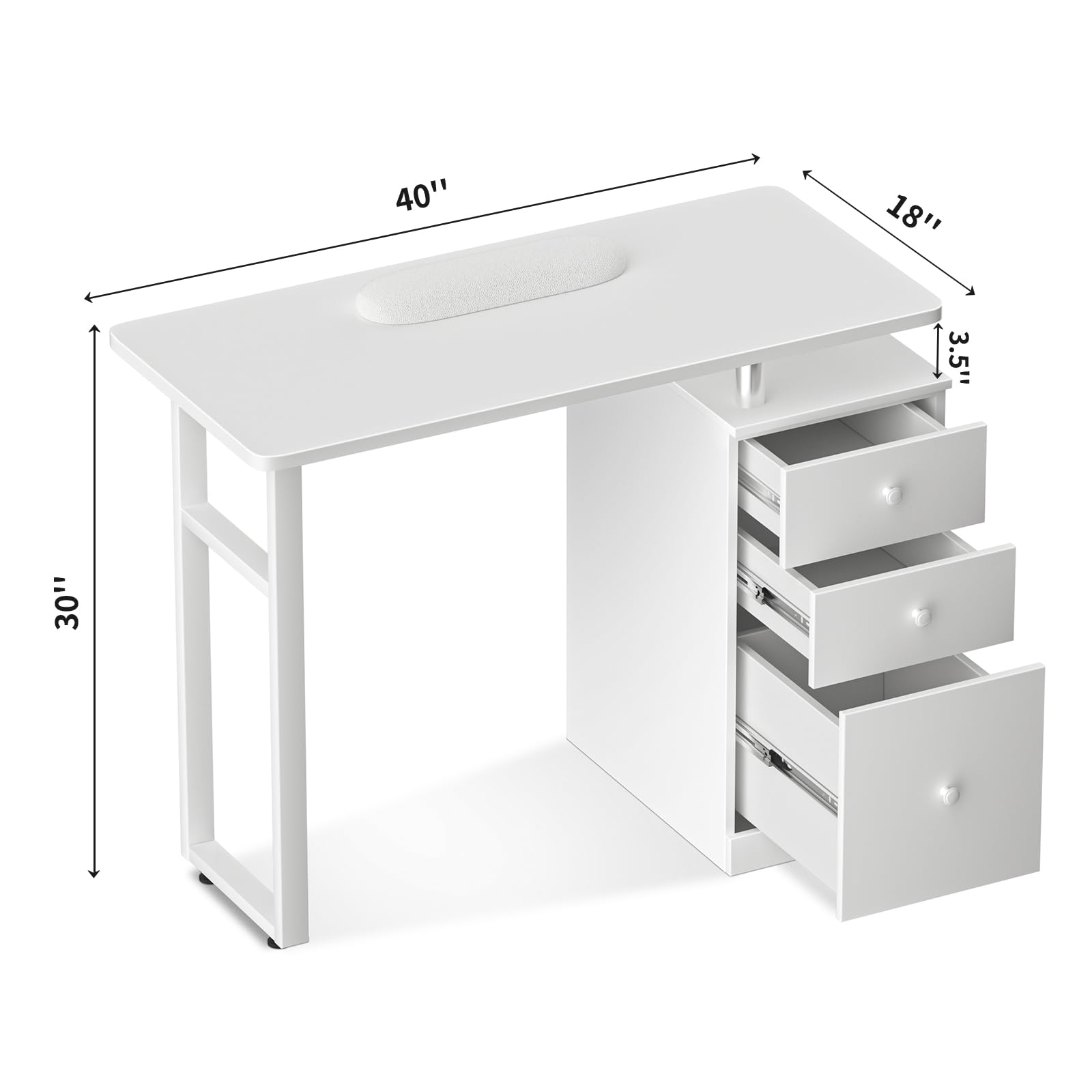 Professional Manicure Table for Nail Technicians - Acetone-Resistant Beauty Salon Desk with Wrist Cushion, 2 Drawers, 1 Cabinet & Open Storage - Perfect for Nail Salons, Home Studios & Mobile Nail Services