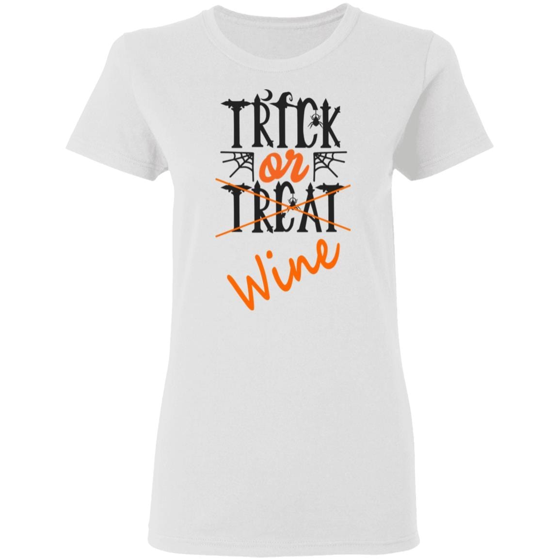 Trick Or Wine Halloween T-Shirt for Women - 5.3 oz Soft Cotton Funny Wine Lover Shirt - Perfect for Halloween Parties & Wine Tasting Events
