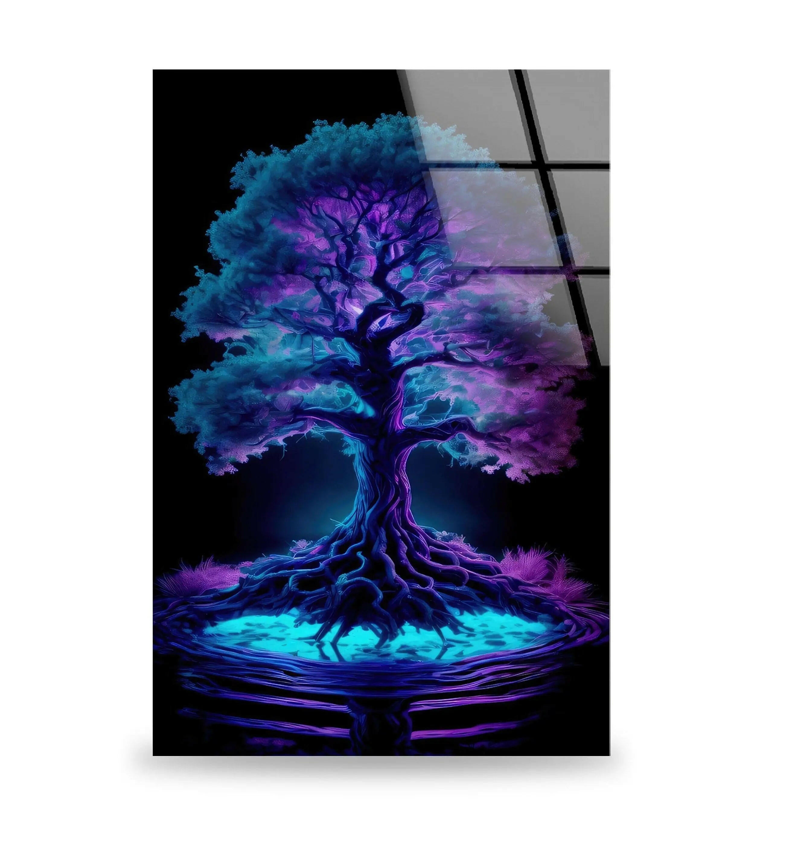 Handmade Blue Purple Tree Stained Glass Wall Art - Nature Inspired Sun Catcher Window Decor for Living Room, Bedroom & Office