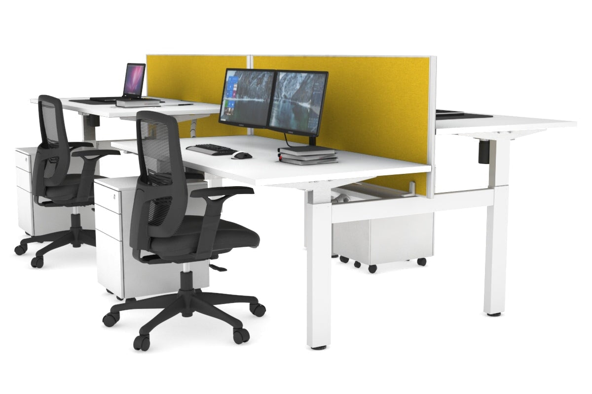 Adjustable 4-Person H Bench Workstation - White Frame (1400L x 800W) | Ergonomic Office Desk for Team Collaboration & Workspace Efficiency