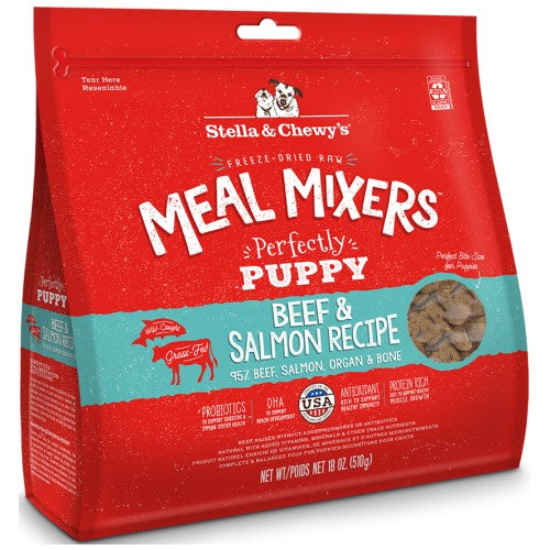 Stella & Chewy's Freeze Dried Beef & Salmon Dog Food Meal Mixers for Puppies - High Protein Grain-Free Topper for Kibble or Raw Diet - Perfect for Training Treats & Digestive Health