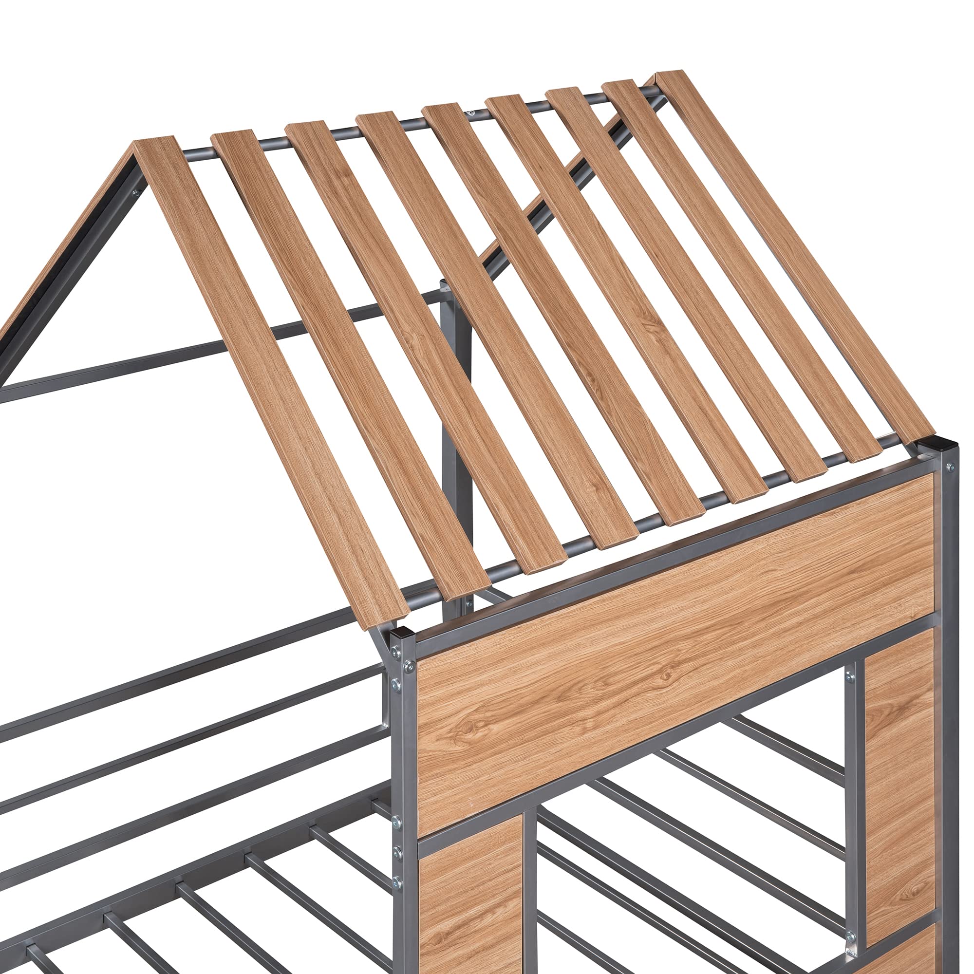 **Twin Size Kids Low Loft Bed with Roof & Window - Sturdy Metal Frame, Guardrail & Ladder - Silver | Perfect for Small Bedrooms, Playrooms & Sleepovers**