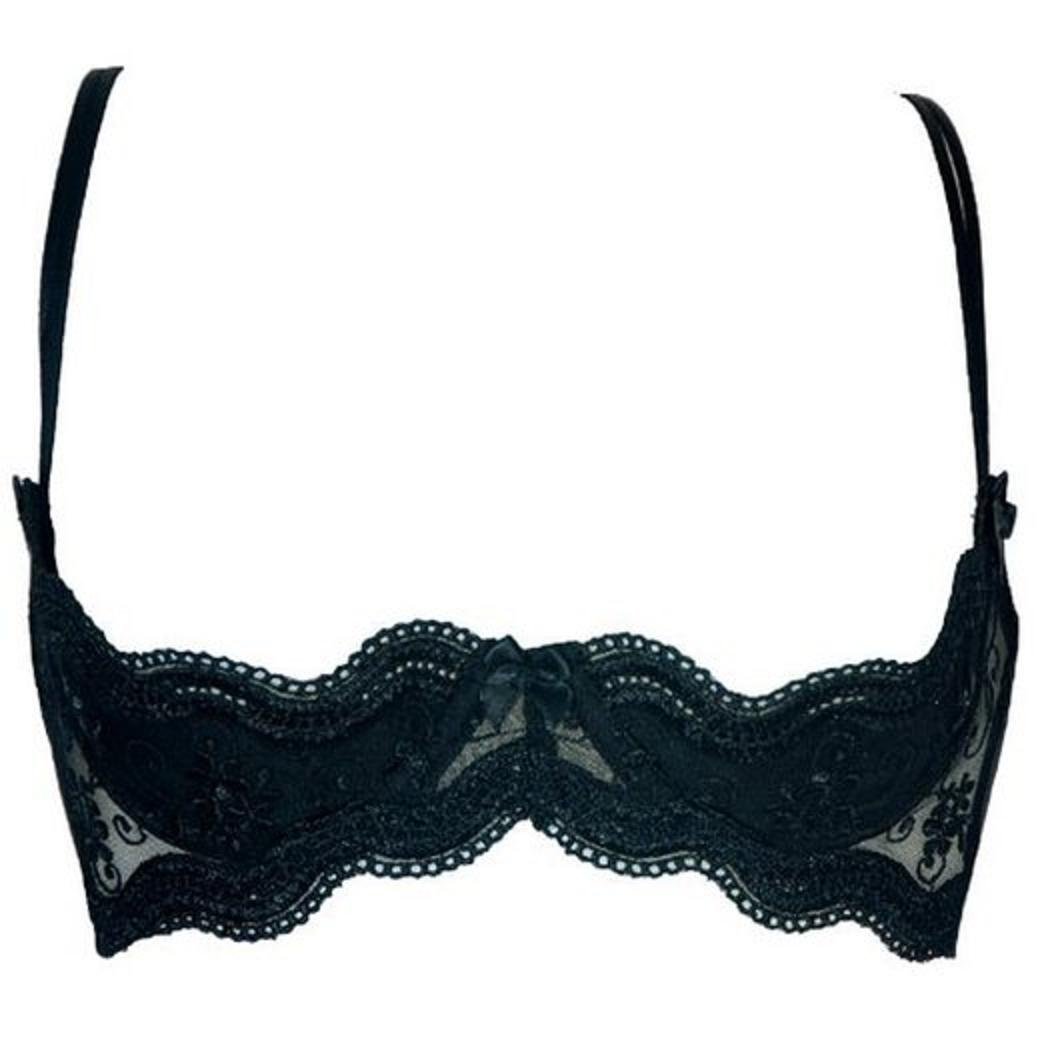 Shirley of Hollywood SOH-331 Dainty Scalloped Embroidery Shelf Bra - Black Size 32 | Comfortable Lingerie for Everyday Wear & Special Occasions