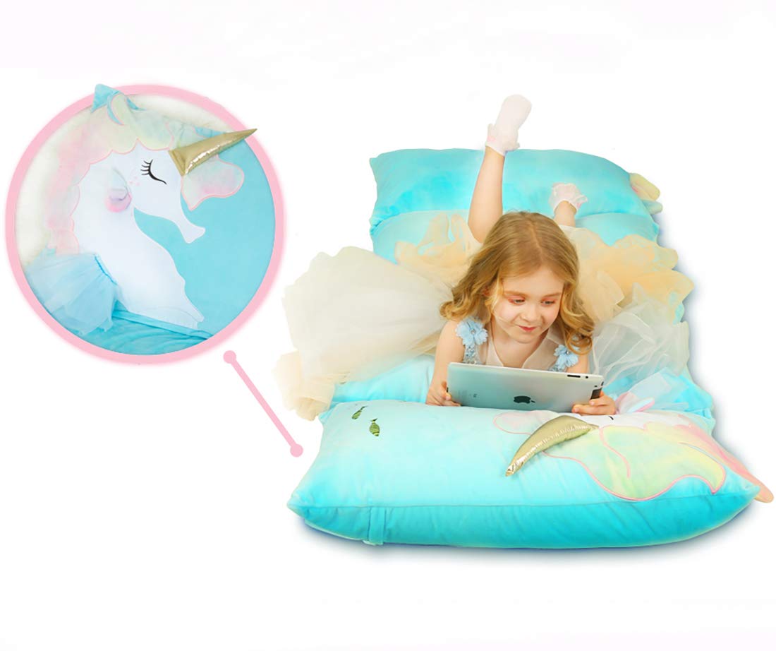 Blue Unicorn Floor Pillow for Kids - Soft Foldable Floor Lounger & Chair Bed - 88