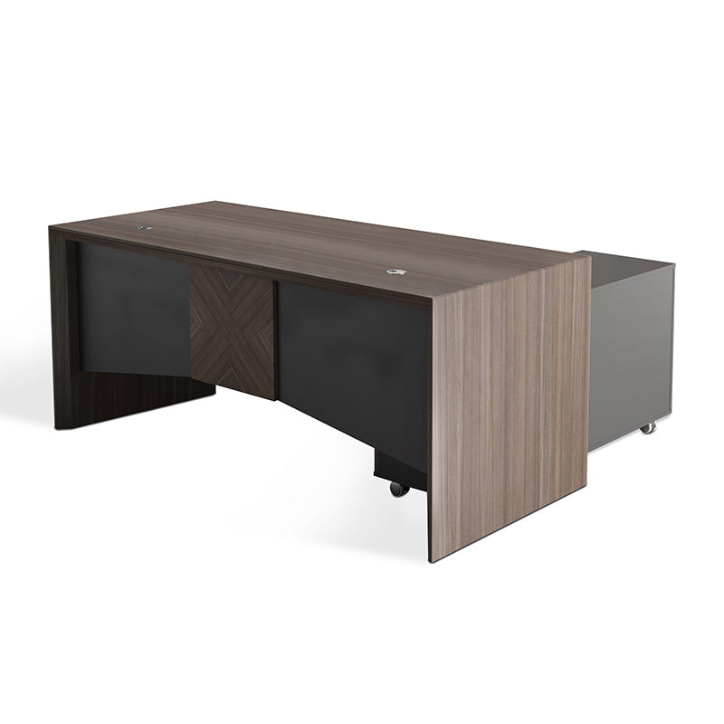 MONTE 180cm Executive Desk with Reversible Mobile Return - Hazelnut & Grey Finish - Modern Office Desk for Home & Business Workspaces