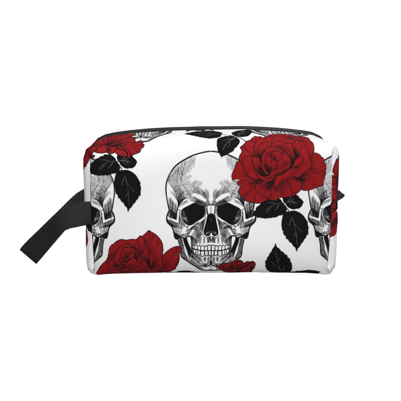 YANGDADAA Rose & Skull Cosmetic Bag - Waterproof Makeup Pouch for Women, Travel Toiletry Organizer with Multiple Pockets, Portable Storage Case for Cosmetics, Brushes, Jewelry | Perfect for Travel, Gym, Daily Use