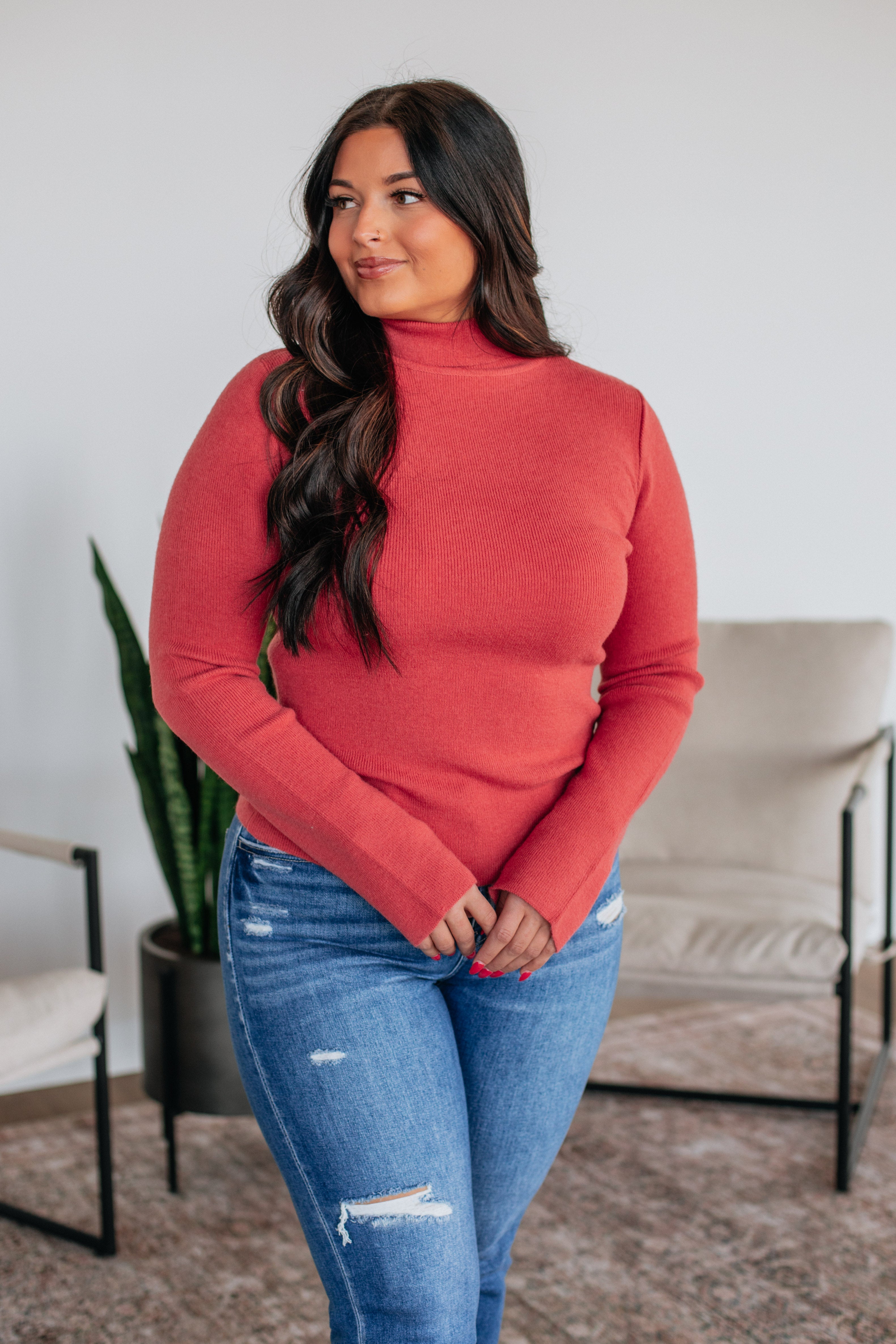 Paxton Women's Turtle Neck Sweater - Soft Knit Winter Pullover, Dusty Red | Cozy Casual Wear for Office, Dates & Fall Outfits