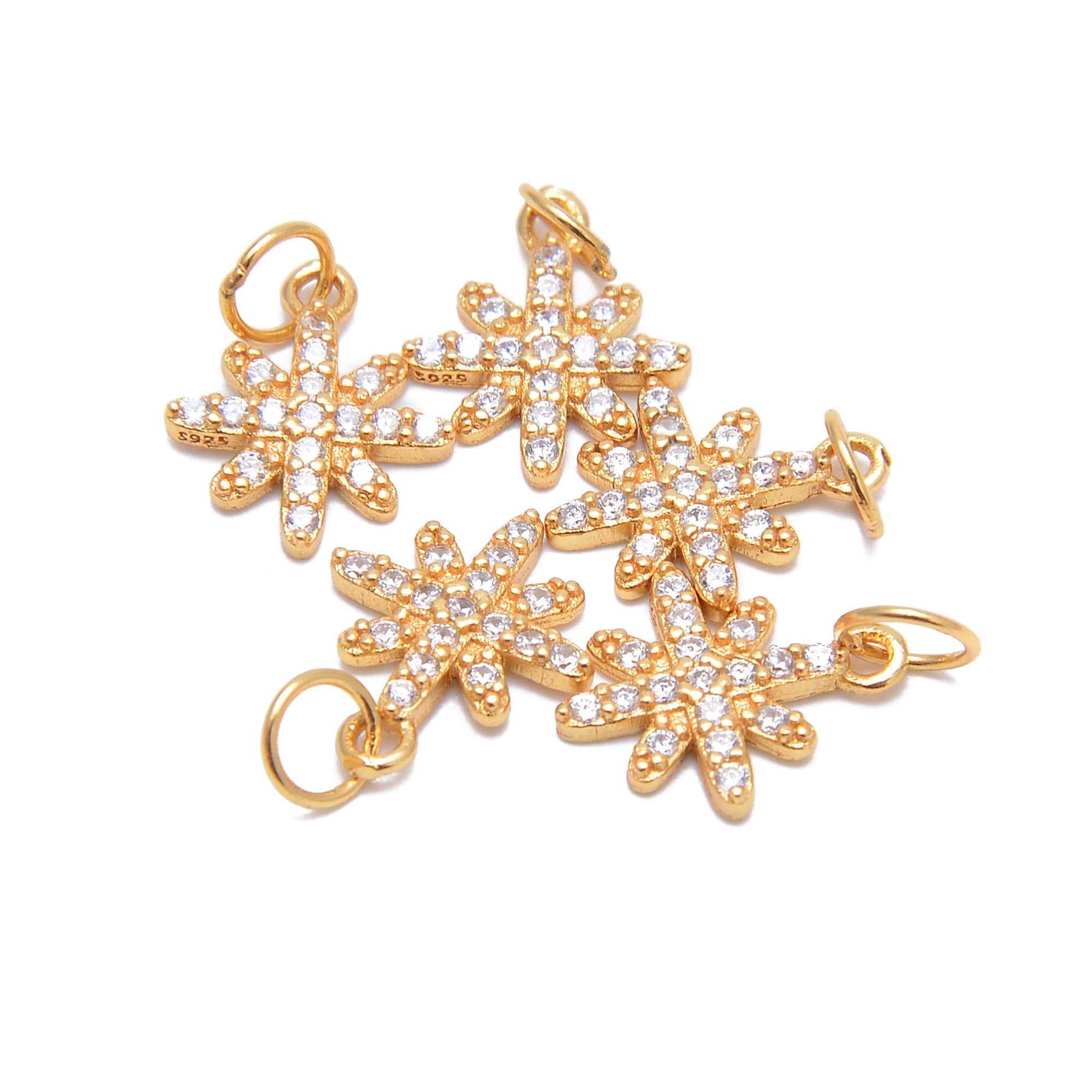 10x13mm Gold Plated Sterling Silver Snowflake Charm with CZ - 3 PCS Set | Perfect for Necklaces, Bracelets & DIY Jewelry Making