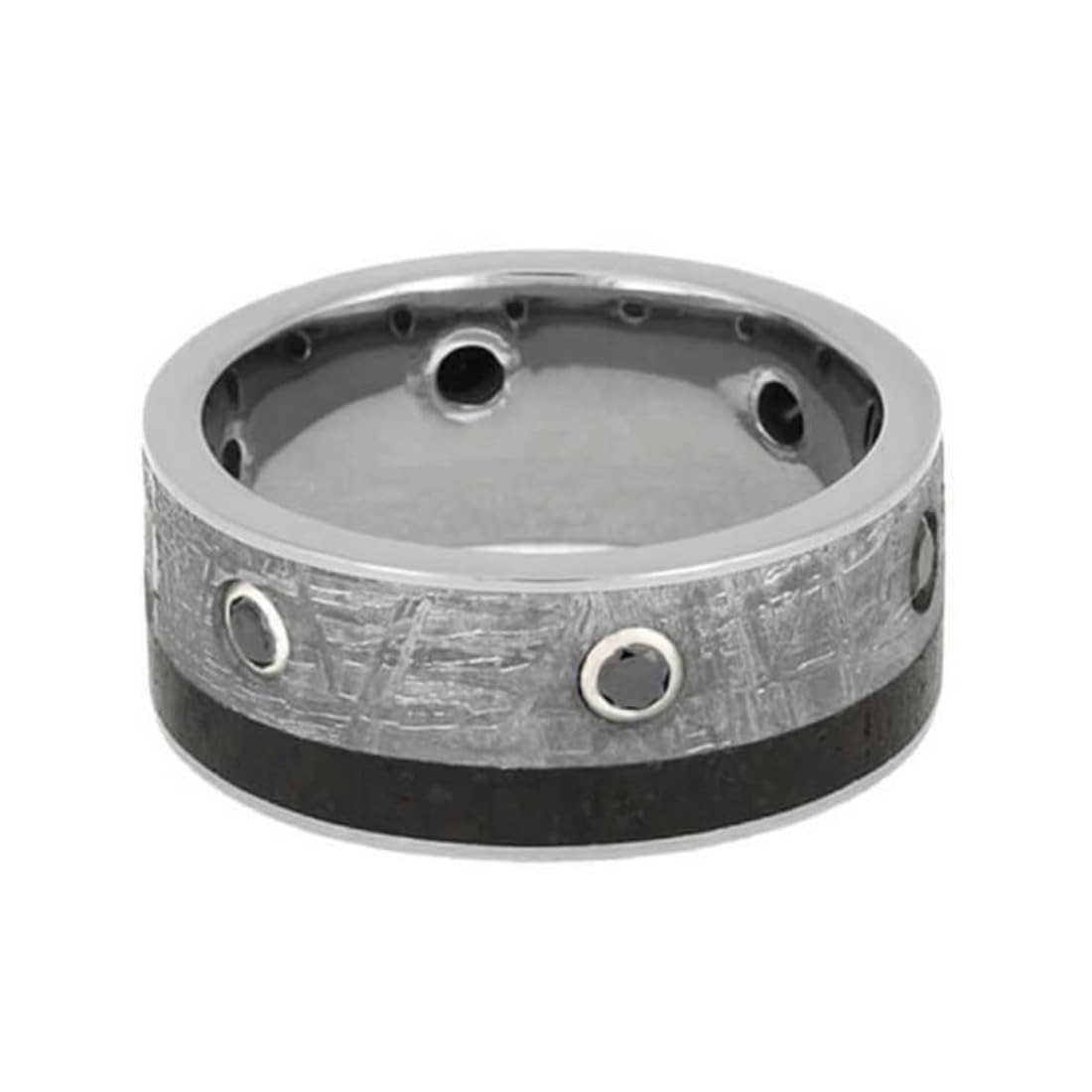Black Diamond & Gibeon Meteorite Inlay 9mm Titanium Comfort-Fit Wedding Band - Perfect for Men's Engagement Rings, Anniversary Gifts & Unique Jewelry Collections
