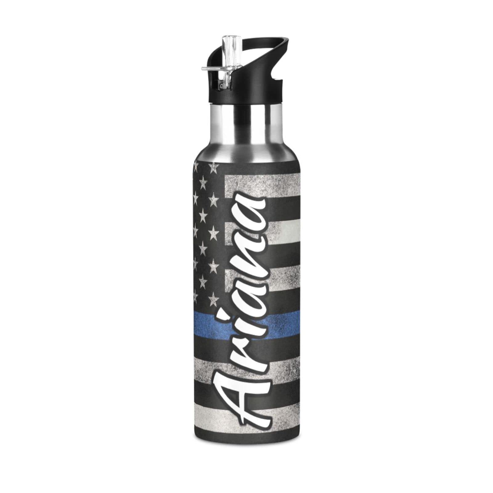 Custom USA Flag 33oz Insulated Water Bottle with Straw Lid - Personalized Stainless Steel Reusable Sports Bottle for Hiking, Cycling, Gym & Outdoor Activities