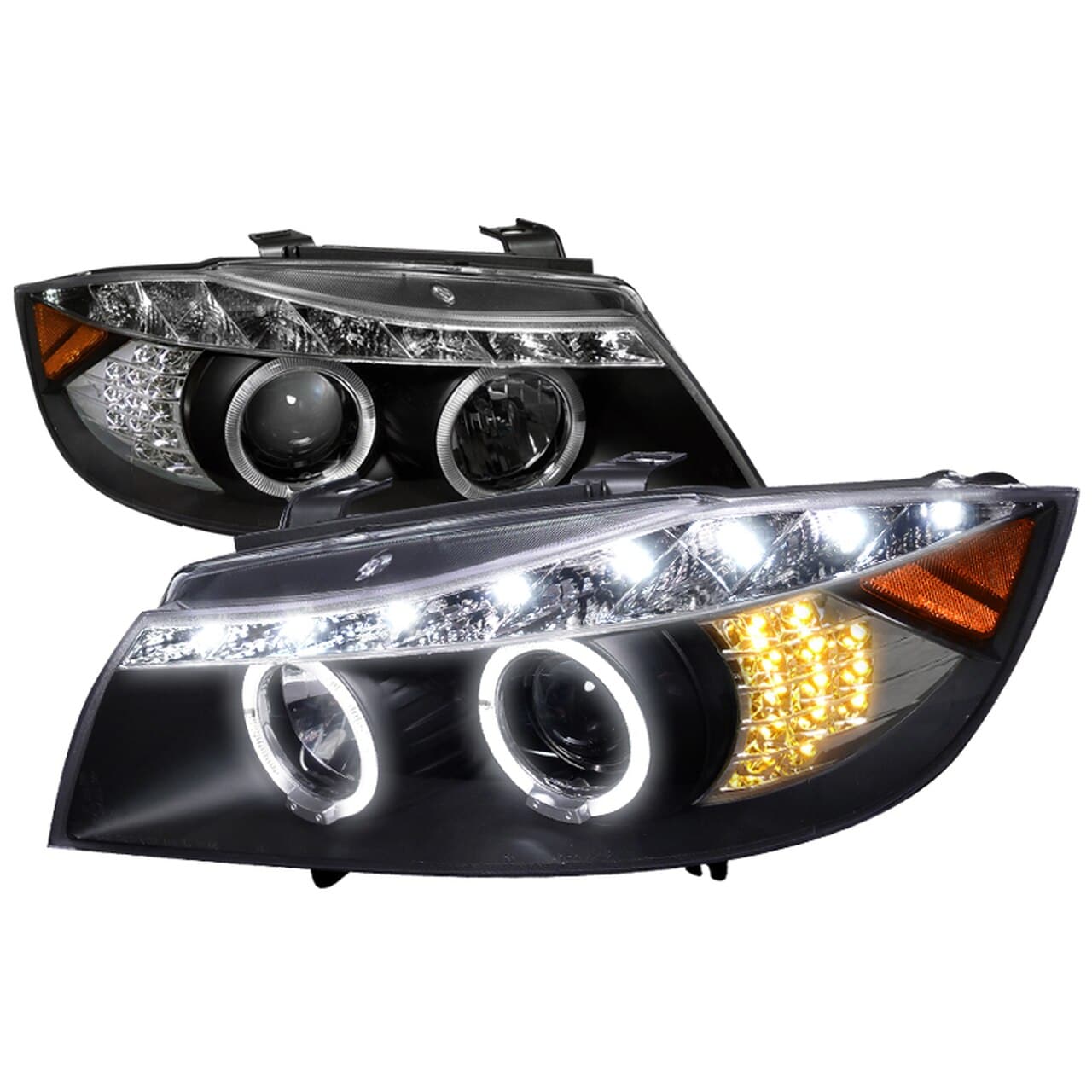 Spec D Tuning Projector Headlight Housing Kit with CCFL Dual Halo LED - Black (Fits 2006-2008 BMW 3 Series Sedan E90 Model #2LHP E9005G 8V2 TM) - Upgrade Your Night Driving & Style