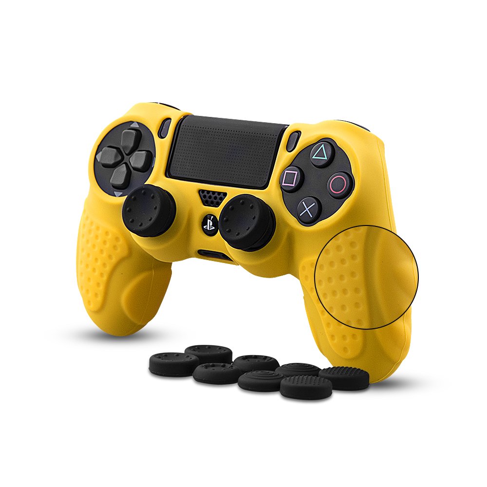 Premium Anti-Slip Silicone Cover for Sony PS4/PS4 Slim/PS4 Pro Controller - CHINFAI DualShock4 Skin Grip with 8 Thumb Grips (Yellow) - Enhanced Gaming Comfort & Protection for Long Play Sessions