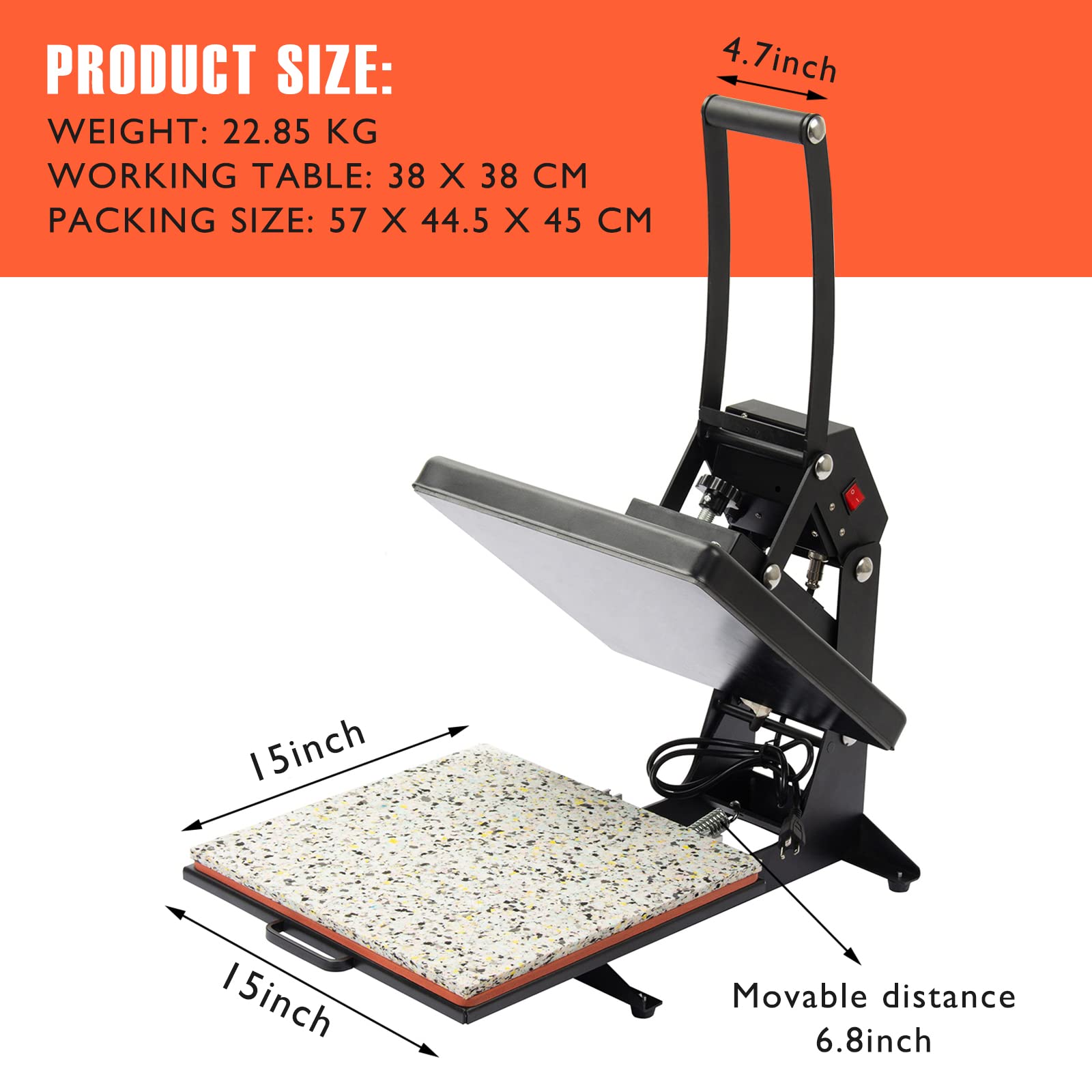 Display4top Digital Heat Press Machine 38x38cm for T-Shirt Sublimation Transfers – Industrial, Professional & Home Use – Perfect for DIY Crafts, Custom Apparel & Personalized Gifts